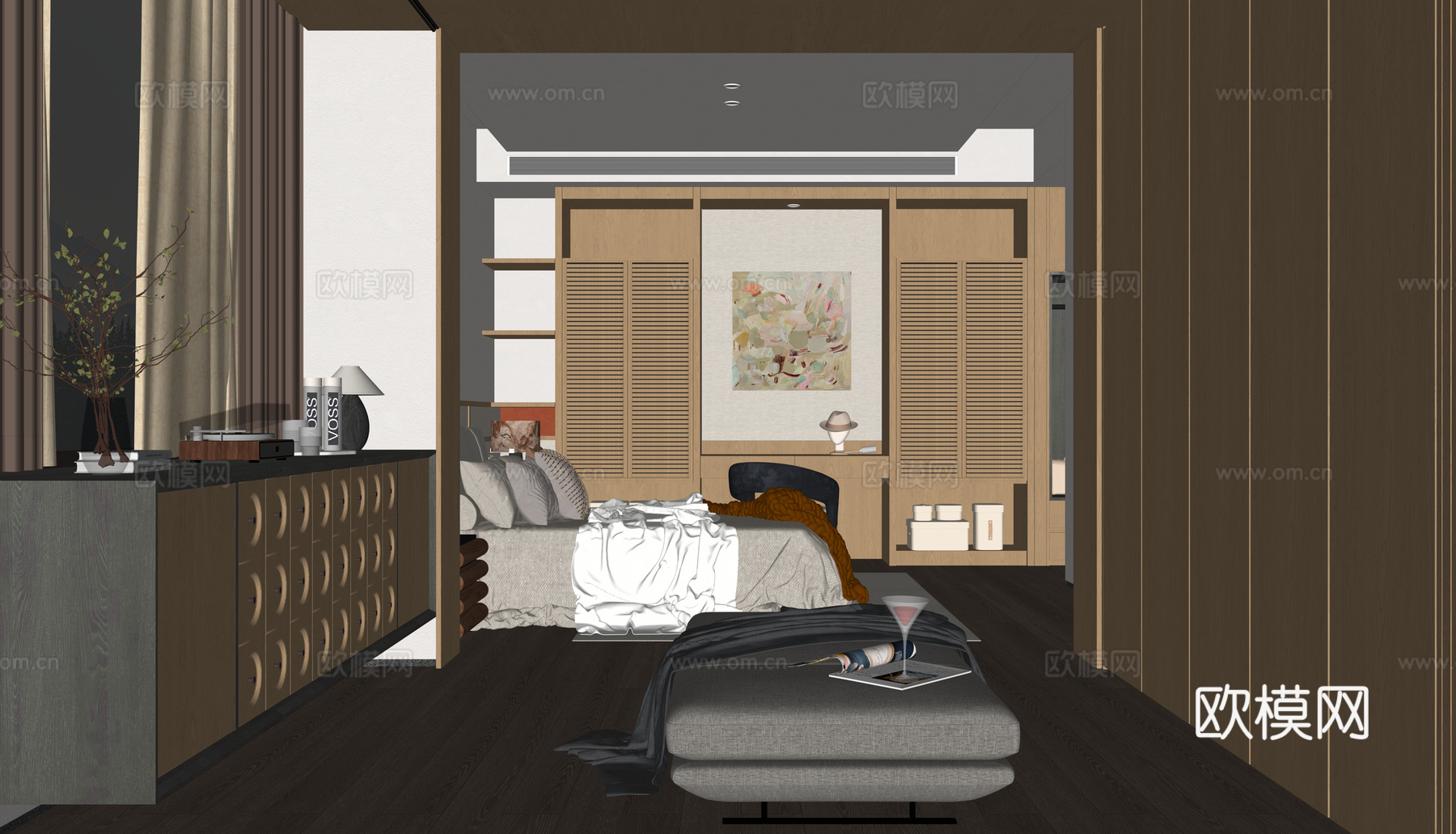 现代 侘寂风 家居卧室su模型