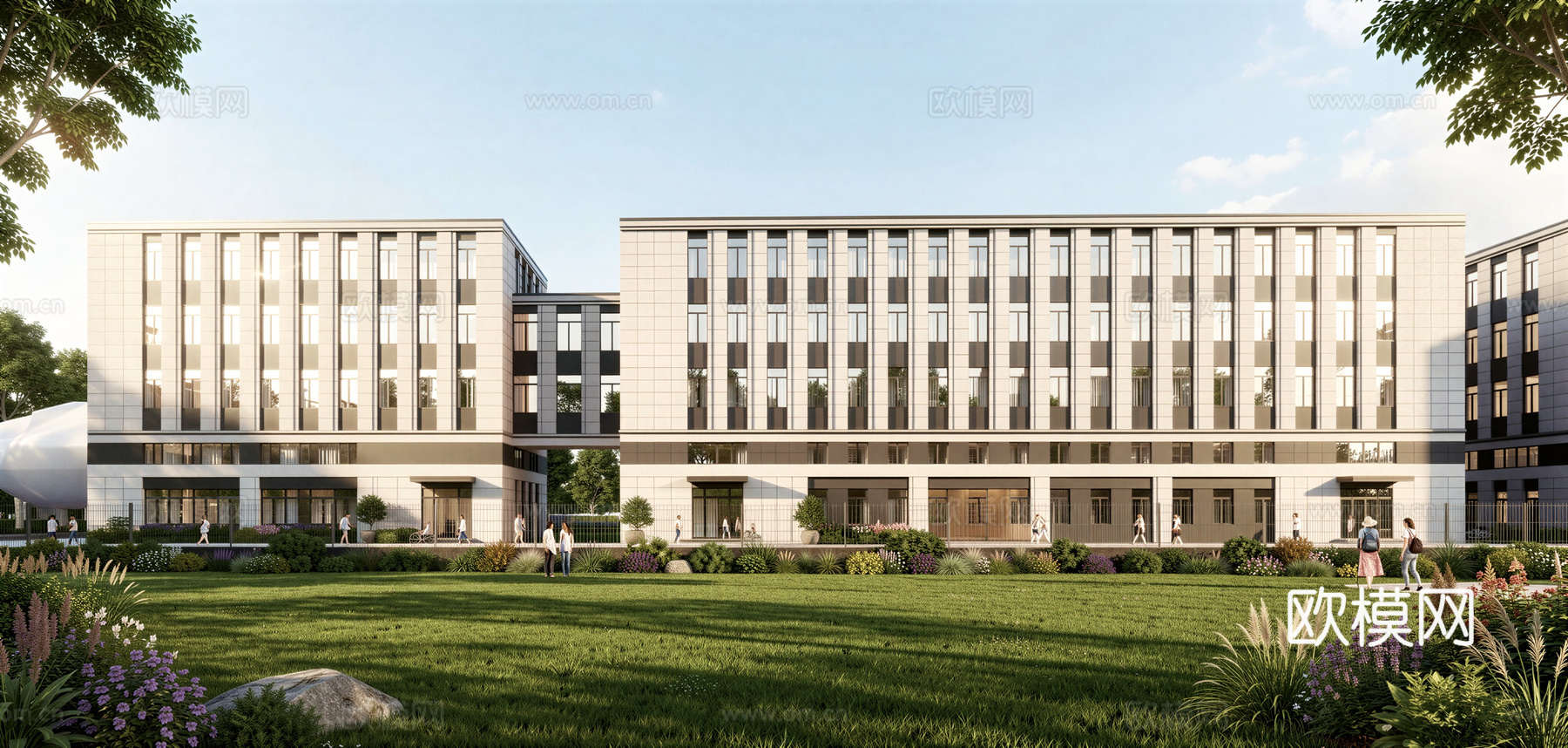 现代工业厂房 现代产业园 多层办公 厂房 产 产业园 办公楼su模型下载（渲染图1）