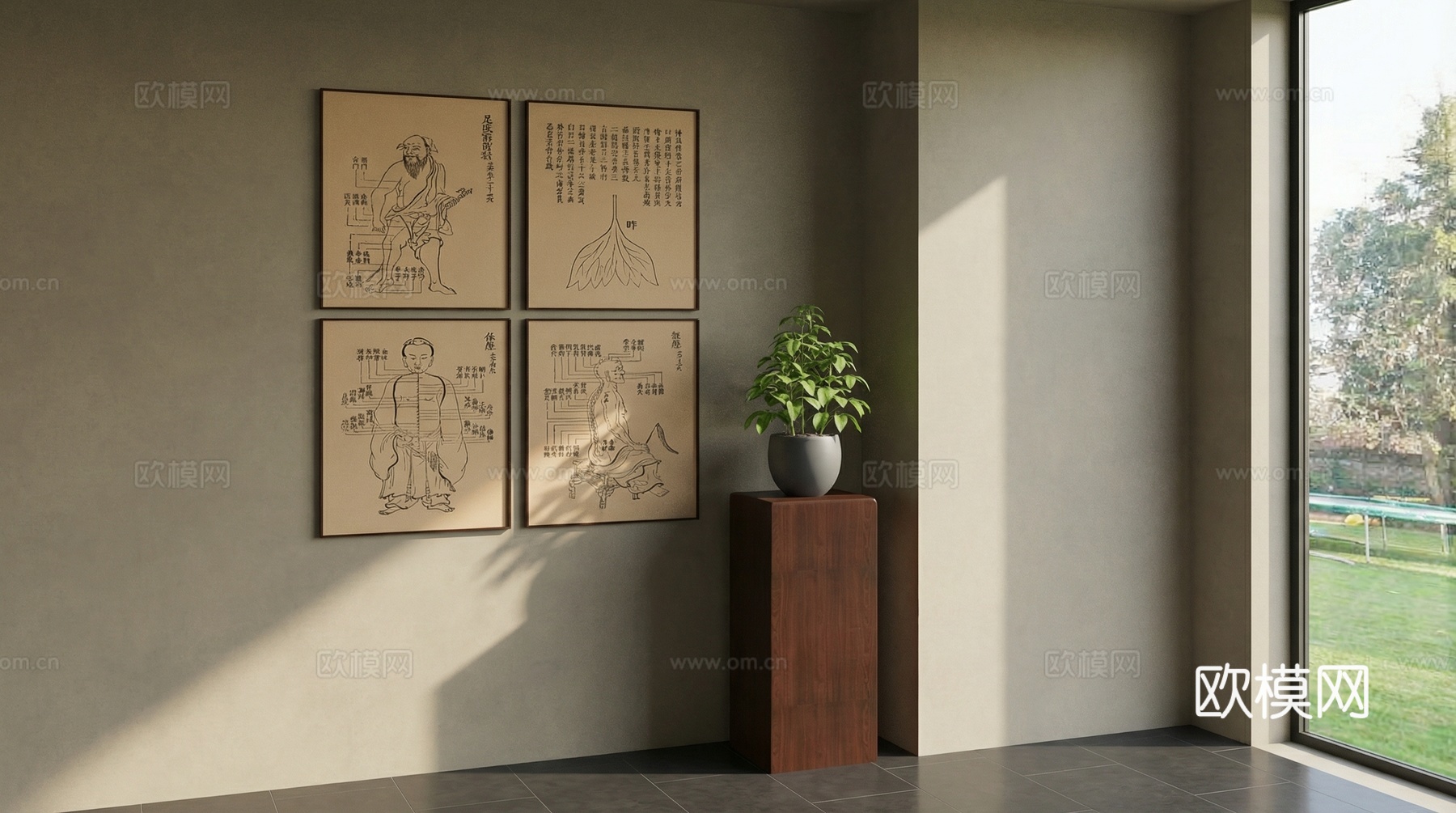 新中式挂画 养生馆挂画 理疗室挂画 中医宣传栏su模型