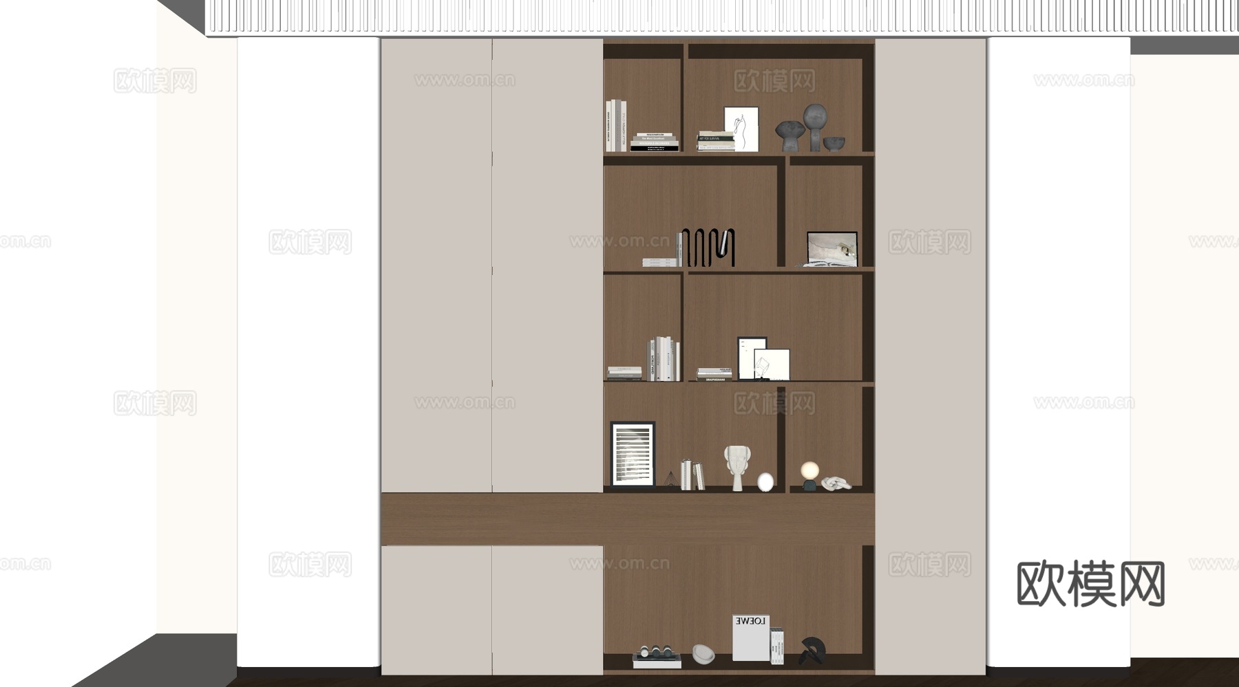 现代书柜 储物柜 背景柜 书籍摆件组合 装饰柜su模型