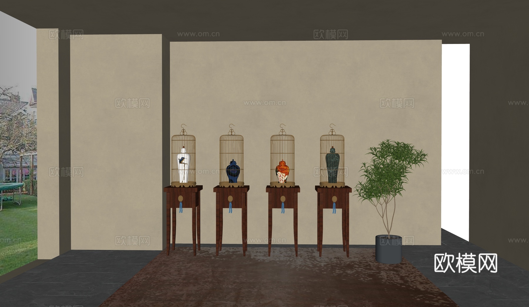 现代  新中式雕塑摆件su模型