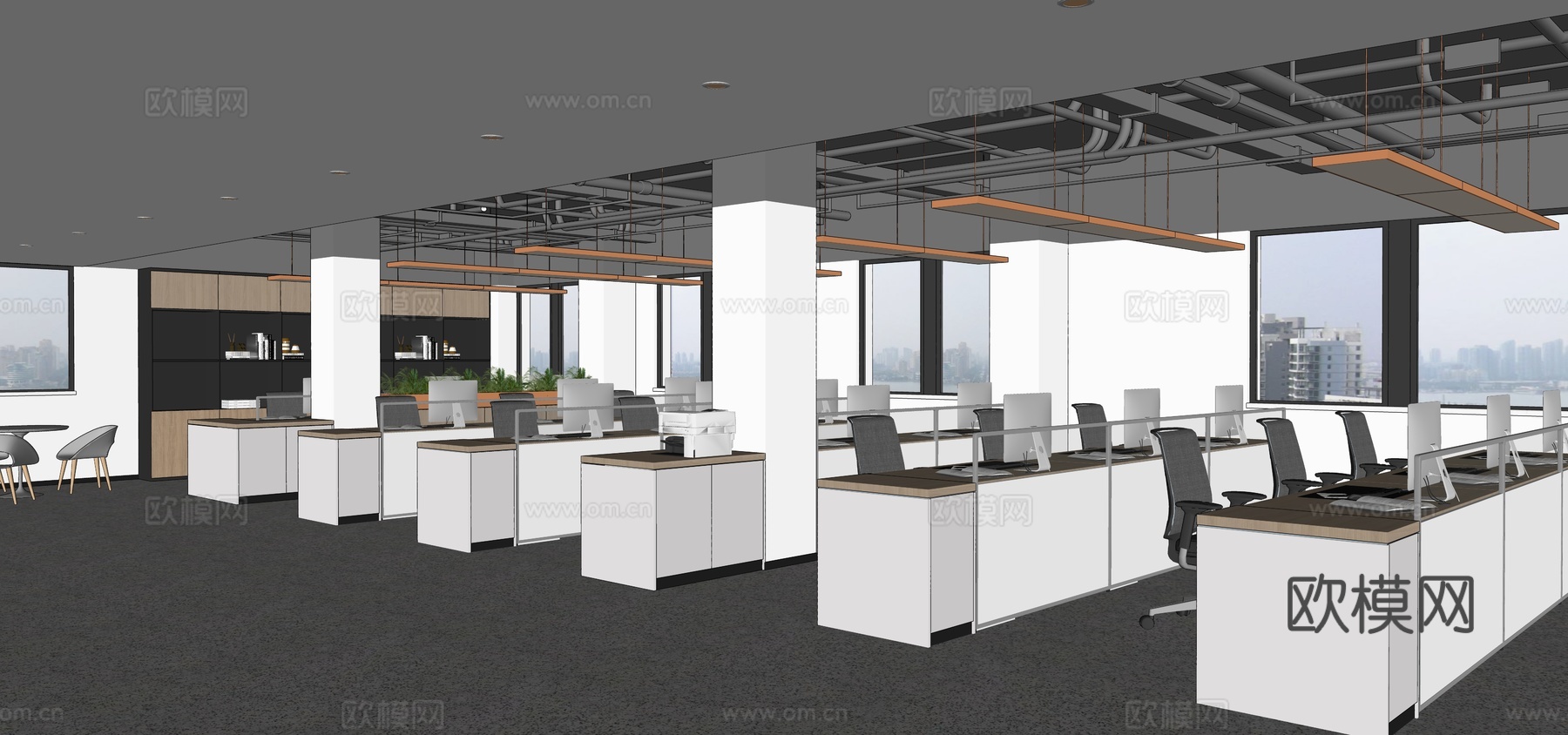 现代开敞办公区su模型