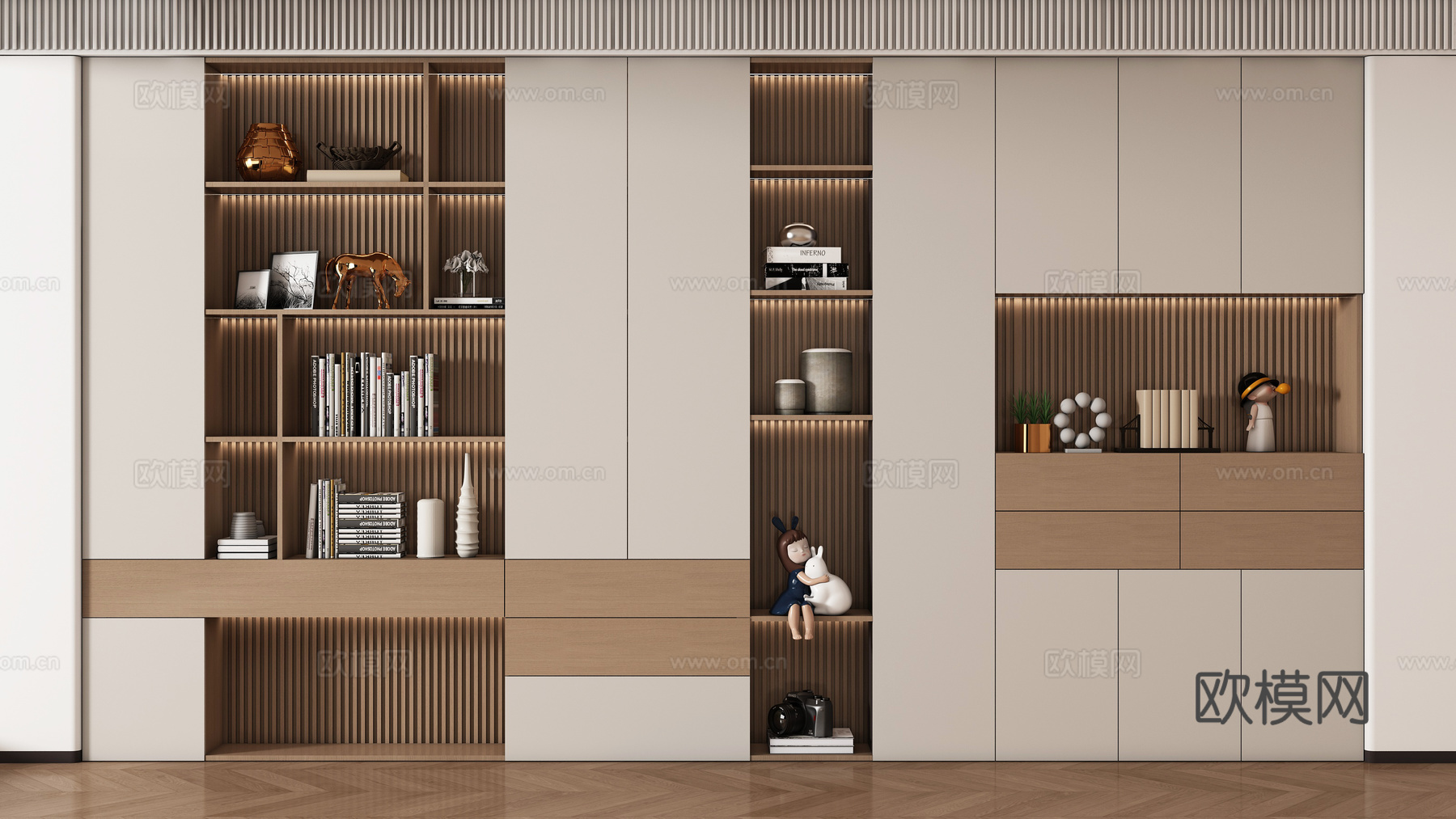 现代书柜 储物柜 背景柜 书籍摆件组合 装饰柜3d模型下载