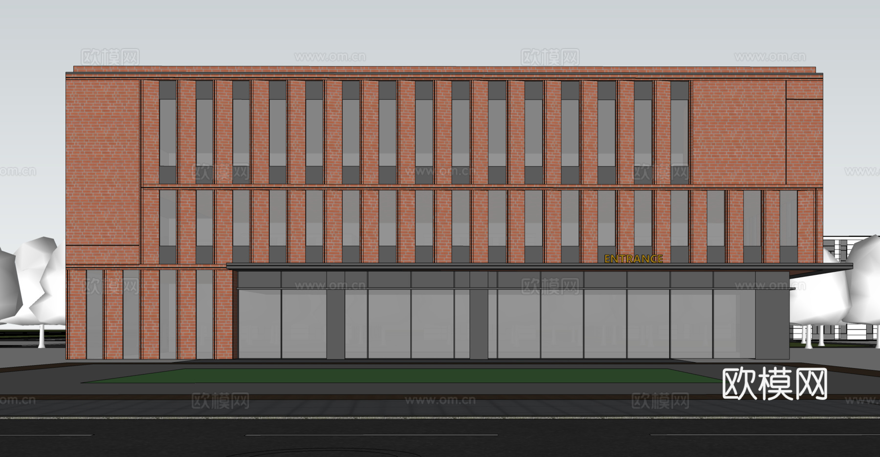 现代工业厂房 现代产业园 多层办公 厂房 产 产业园 办公楼su模型下载（渲染图2）