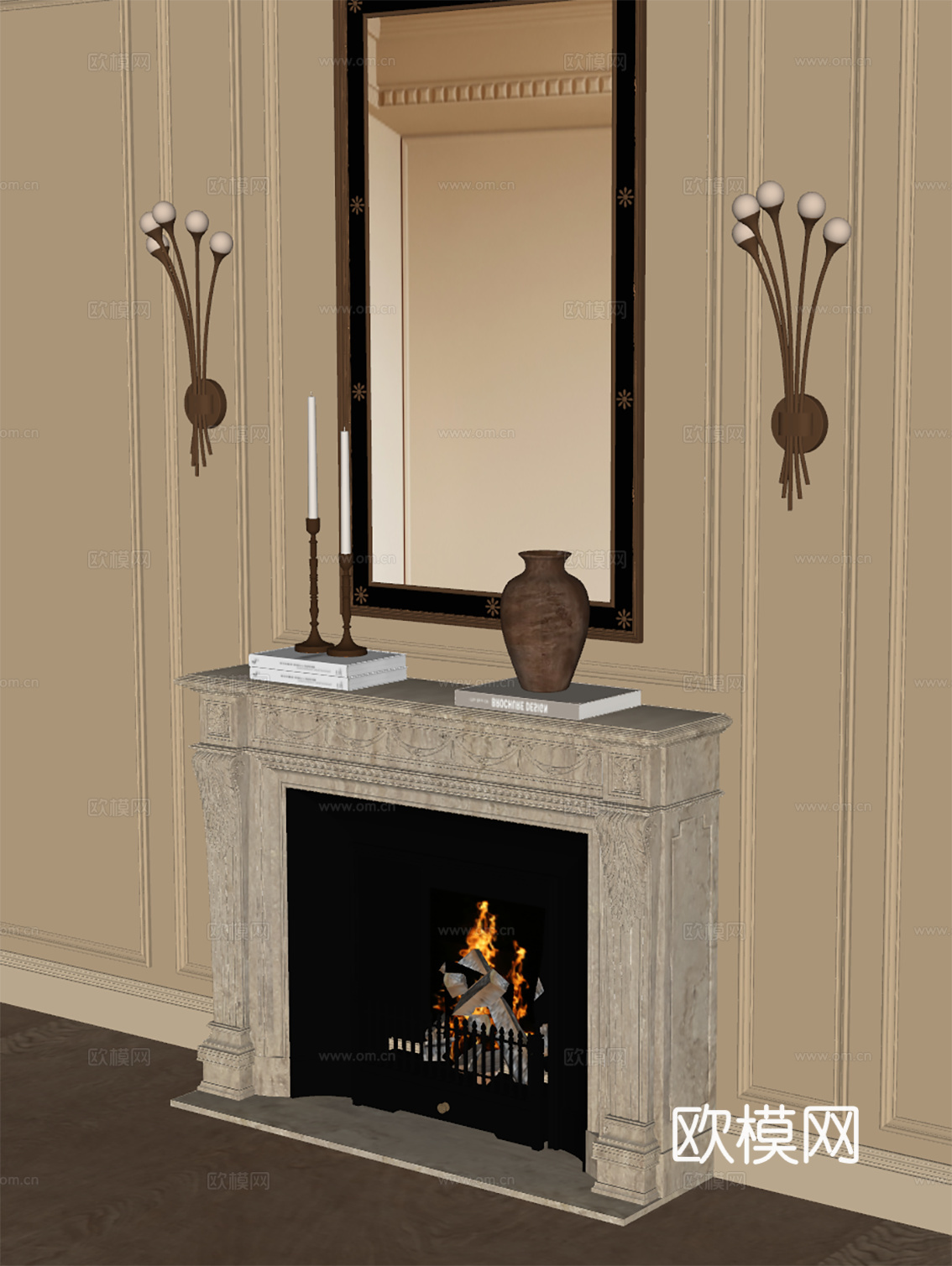 法式复古风壁炉su模型