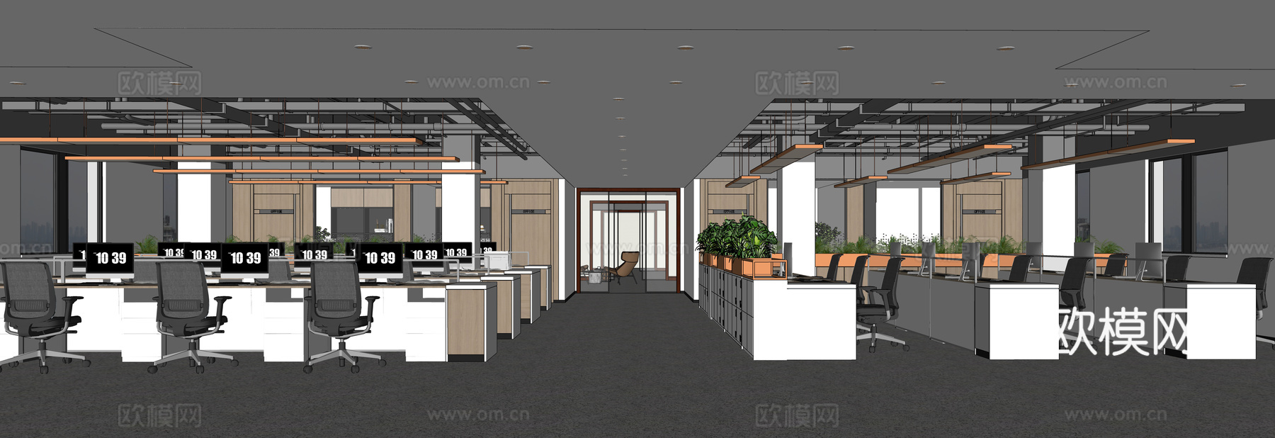现代开敞办公区su模型