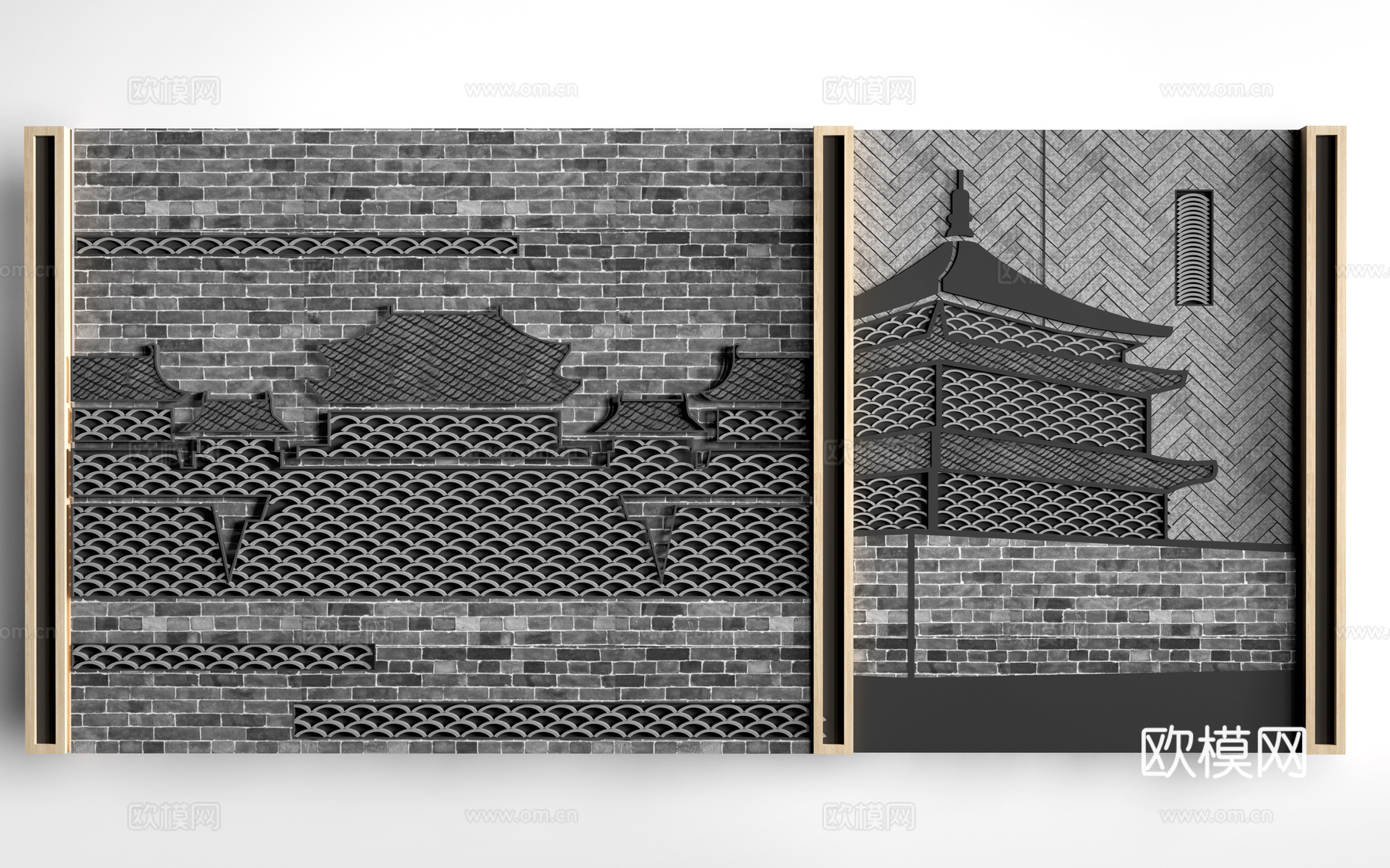 新中式瓦片景墙 中式背景墙 新中式形象墙 中式文化墙su模型