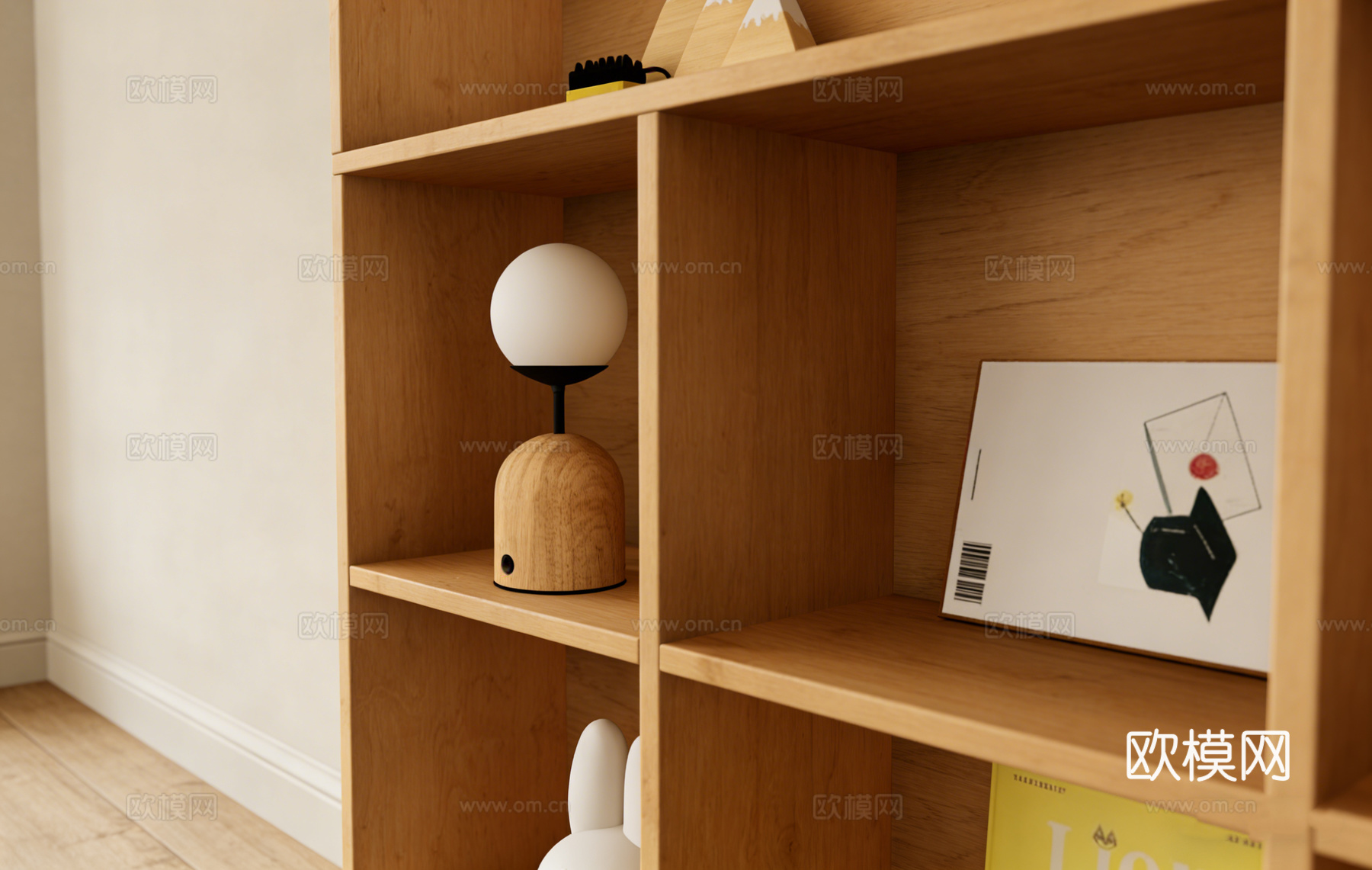 北欧原木色小屋创意置物架 儿童房玩具书籍收纳 多层格子架 飞su模型