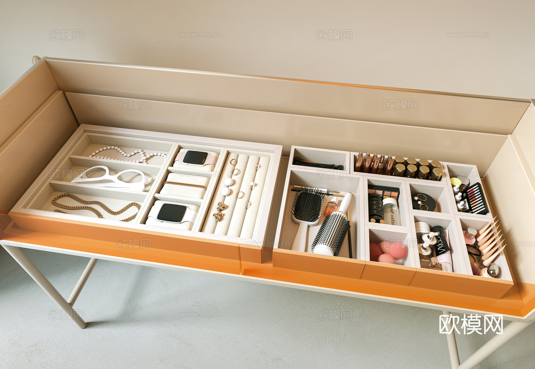 现代首饰柜 手表梳妆收纳盒 珠宝 首饰盒 首饰 饰品收纳 托su模型