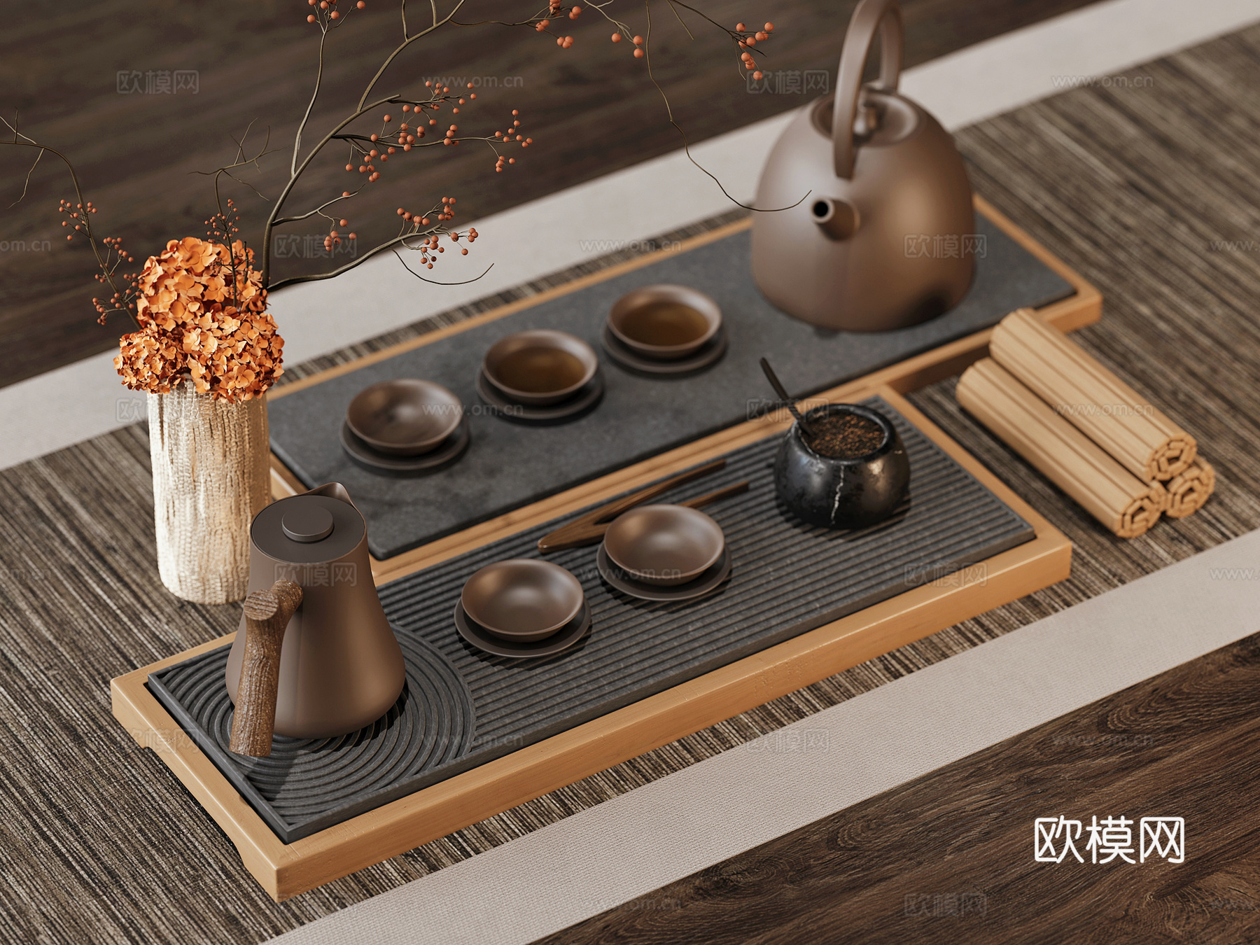 新中式茶具su模型