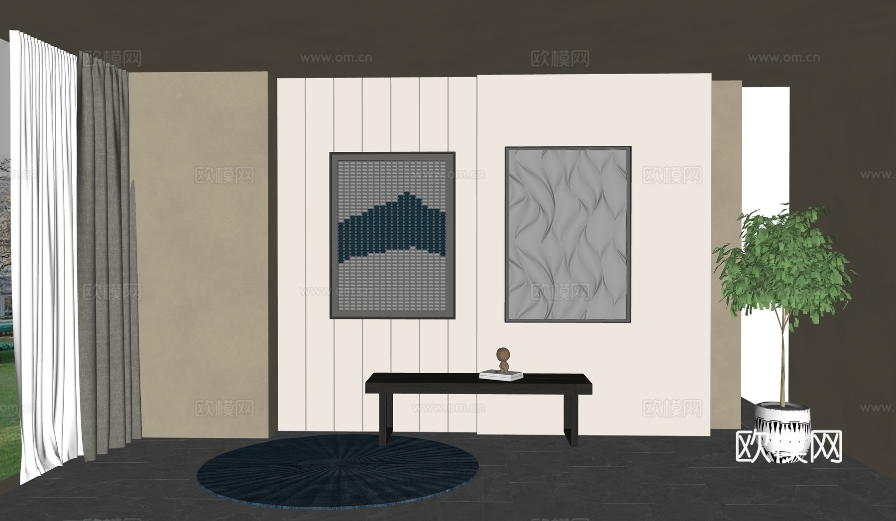 现代装饰挂画_立体画_挂饰组合su模型