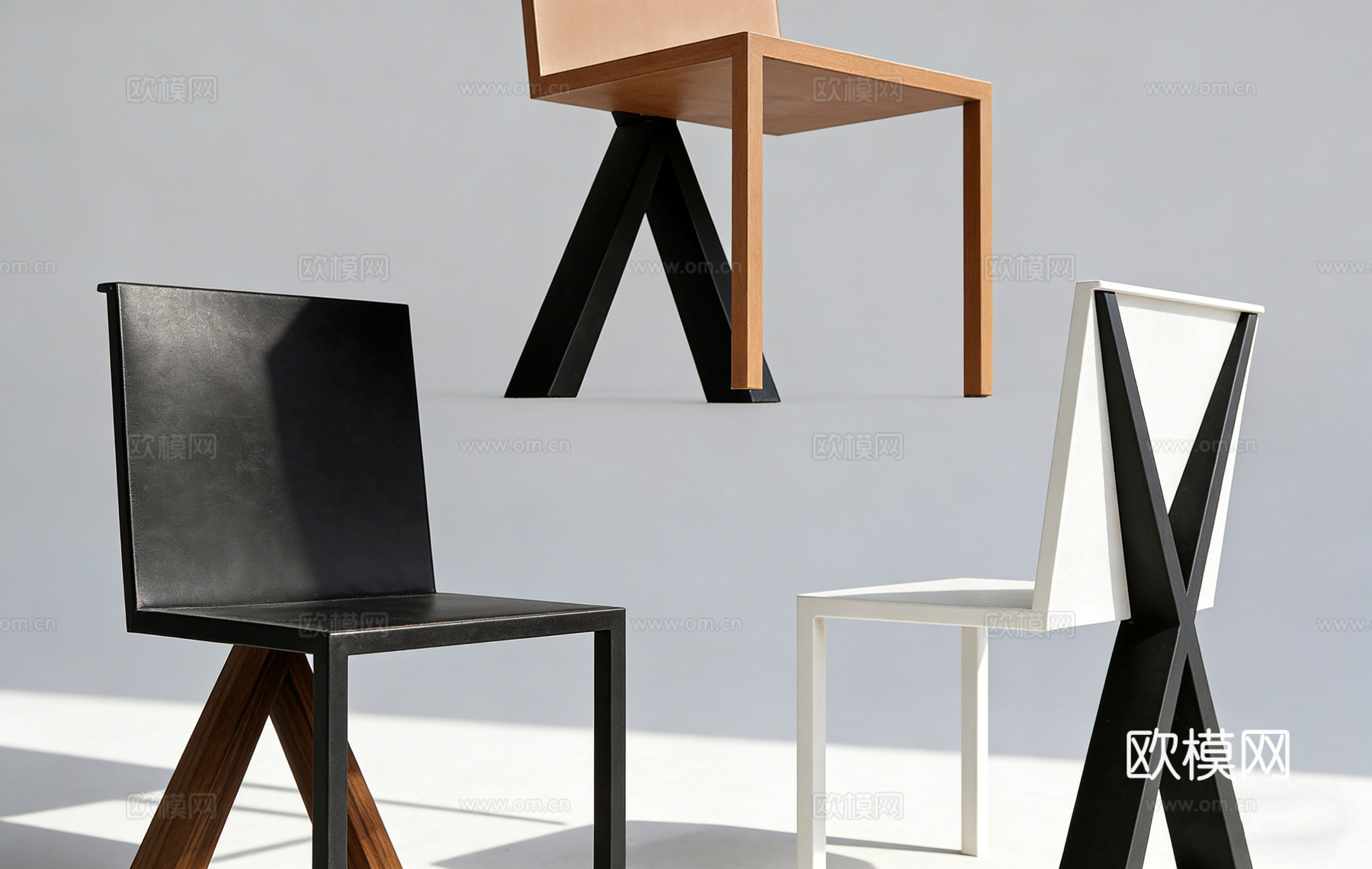 现代简约设计感单椅 休闲椅 X型椅腿 几何造型su模型