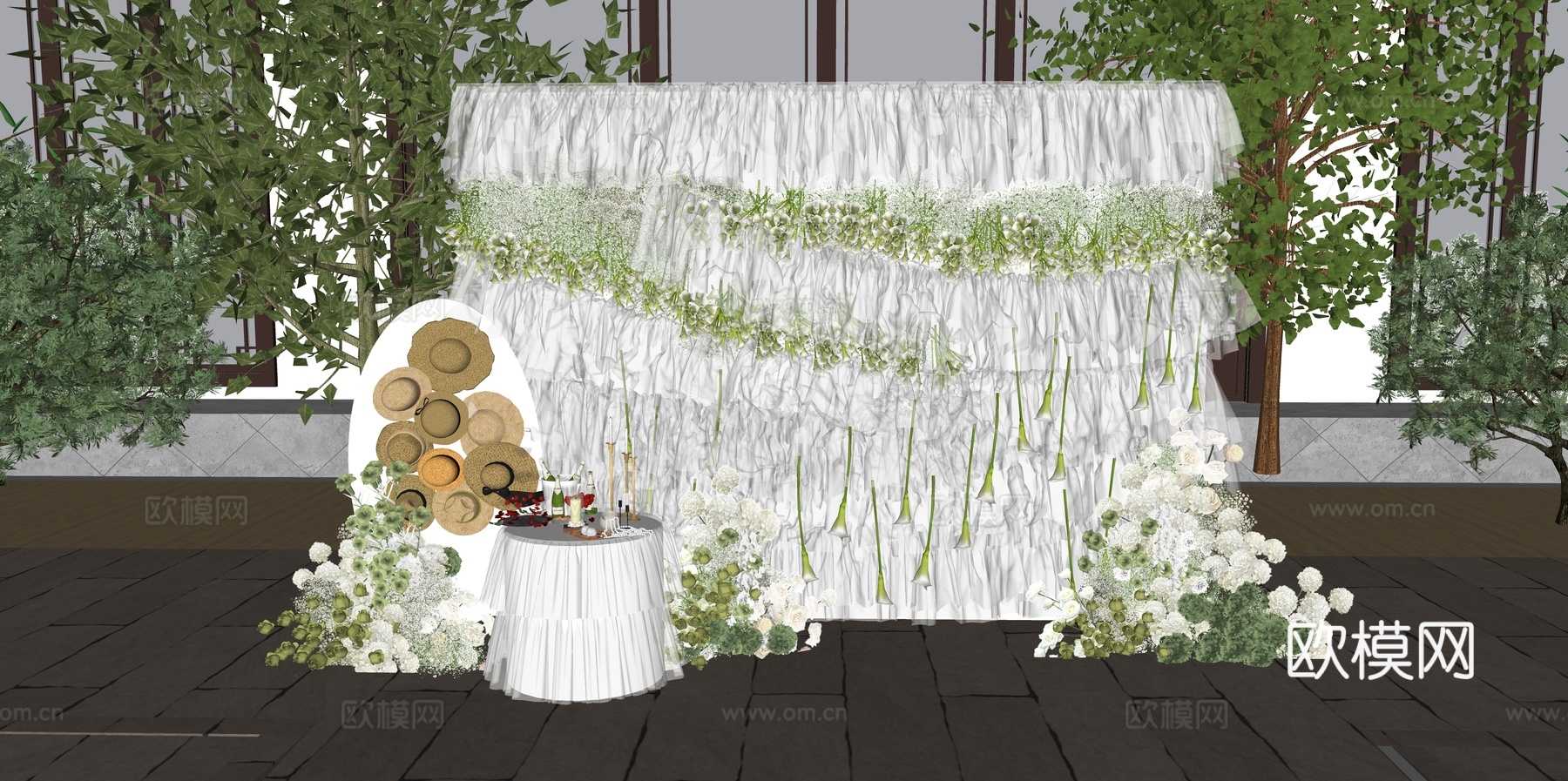 小众马蹄莲纱造型婚礼花艺美陈su模型