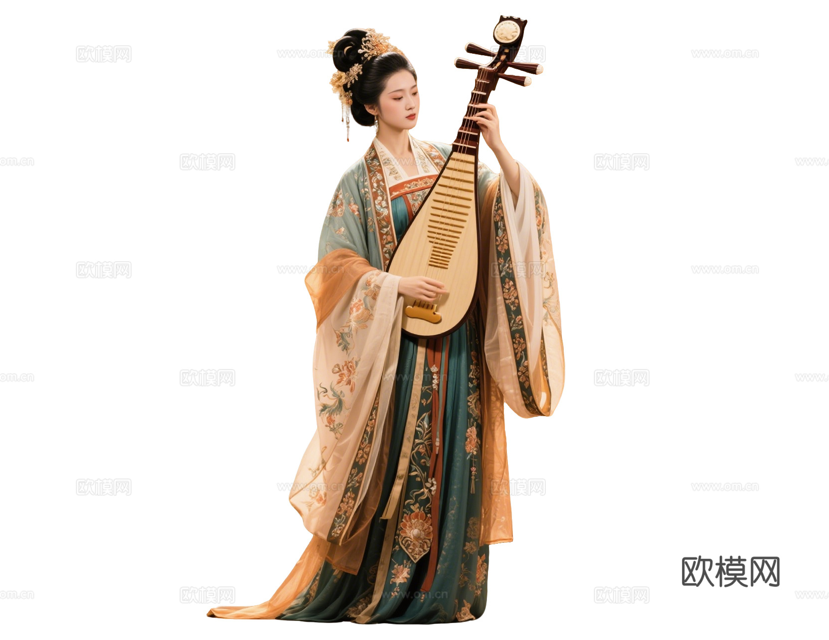 PS免抠古装女子 宫廷乐师 古装乐师 古装弹琵琶 影视剧角色