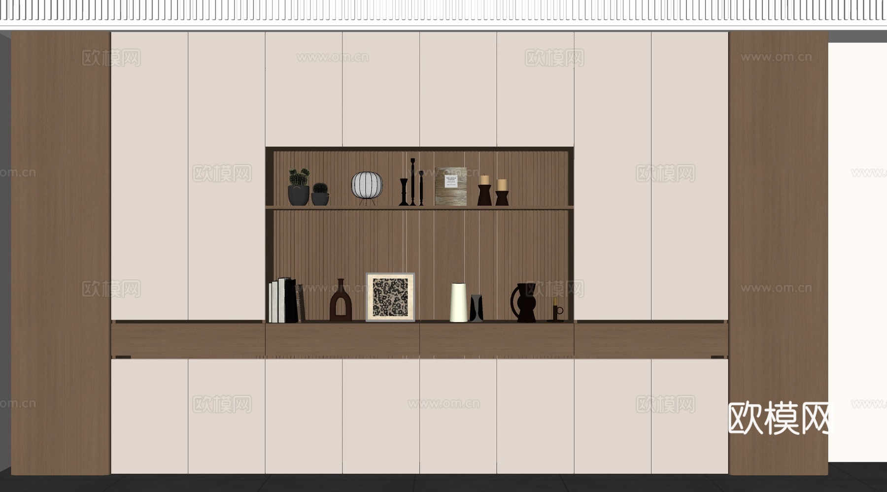 现代书柜 储物柜 背景柜 书籍摆件组合 装饰柜su模型
