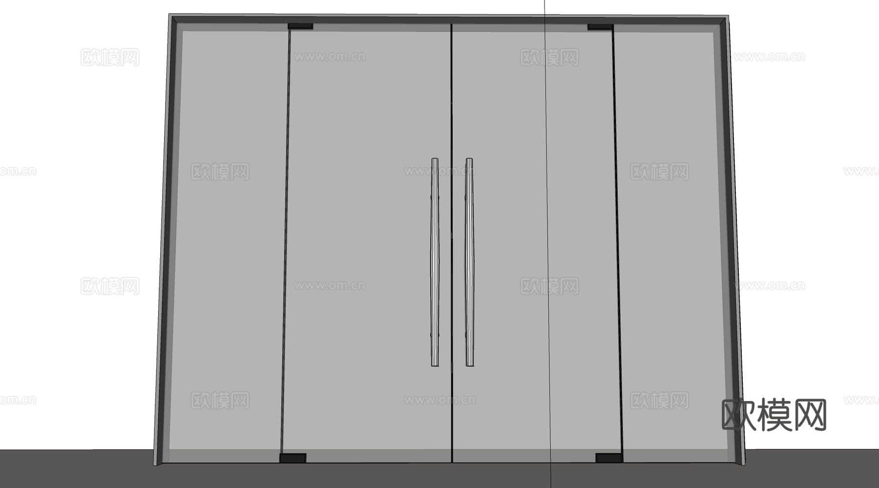 现代玻璃门 玻璃双开门 店铺玻璃门su模型