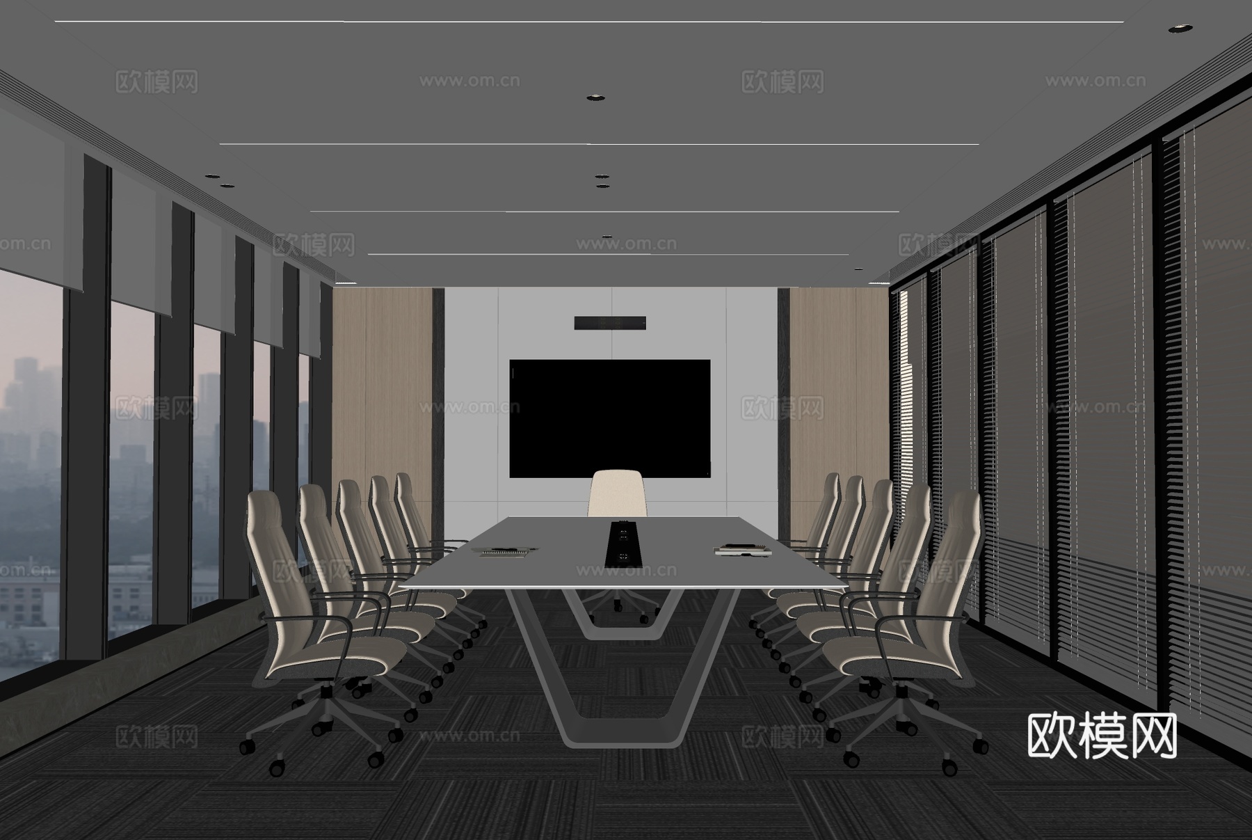 现代会议室su模型