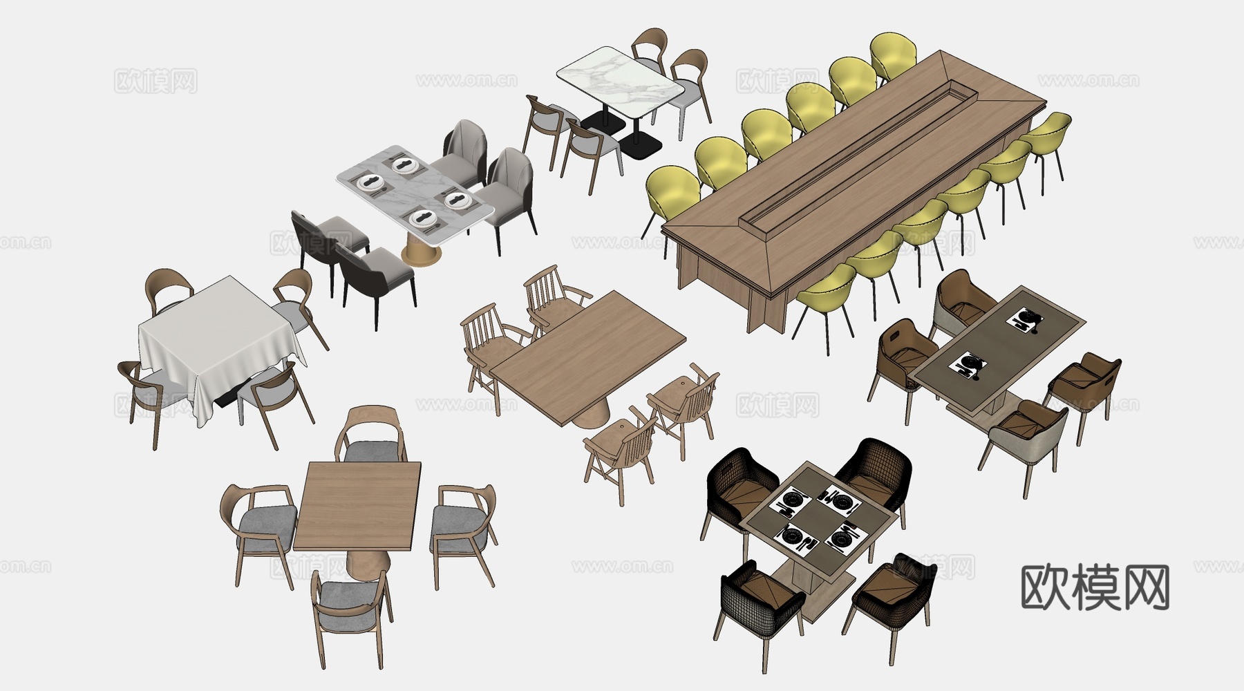 现代餐饮桌椅 餐厅桌椅 餐桌椅 饭店桌椅su模型su模型