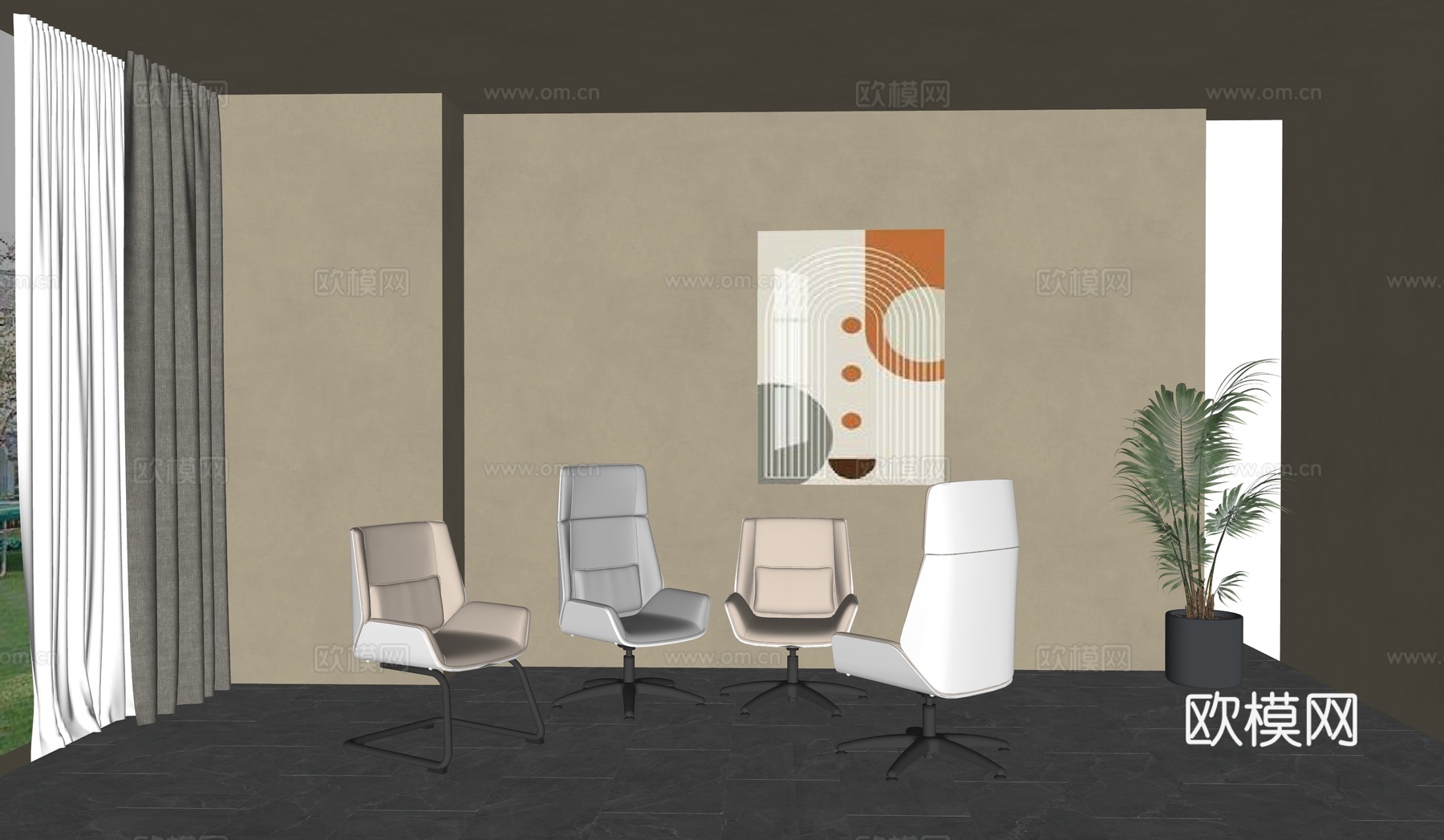 现代办公椅_旋转升降工作椅su模型