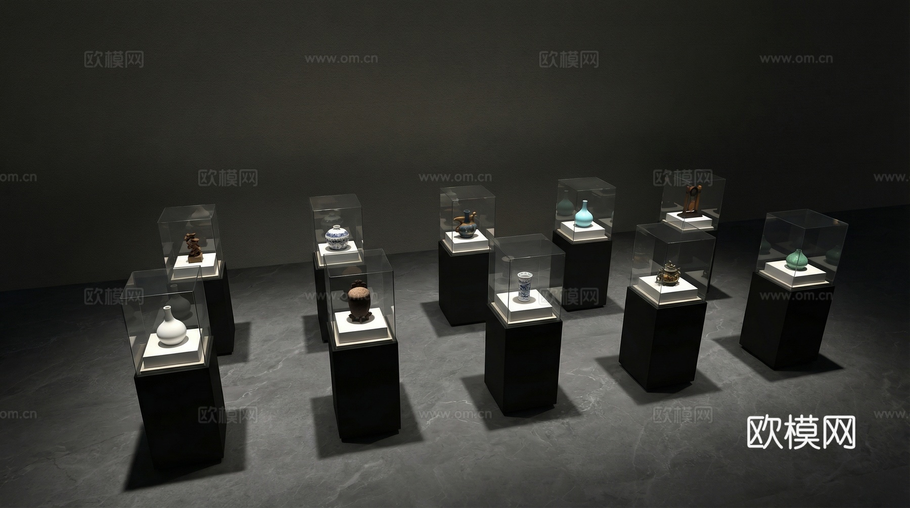 现代展台 商展器材  展柜su模型