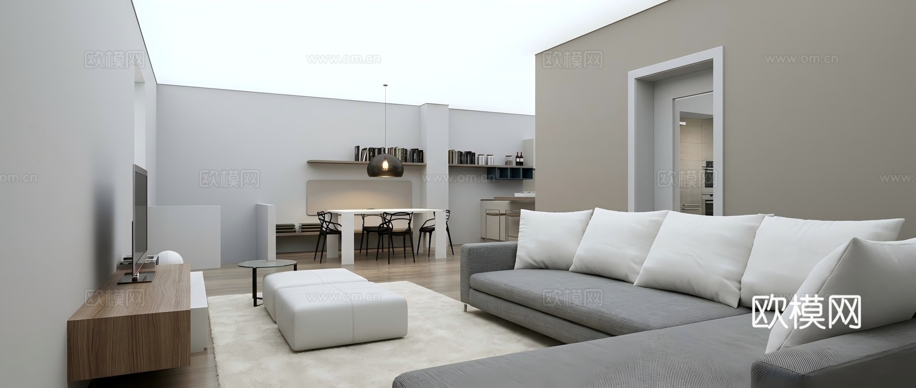 现代简约多功能客厅su模型