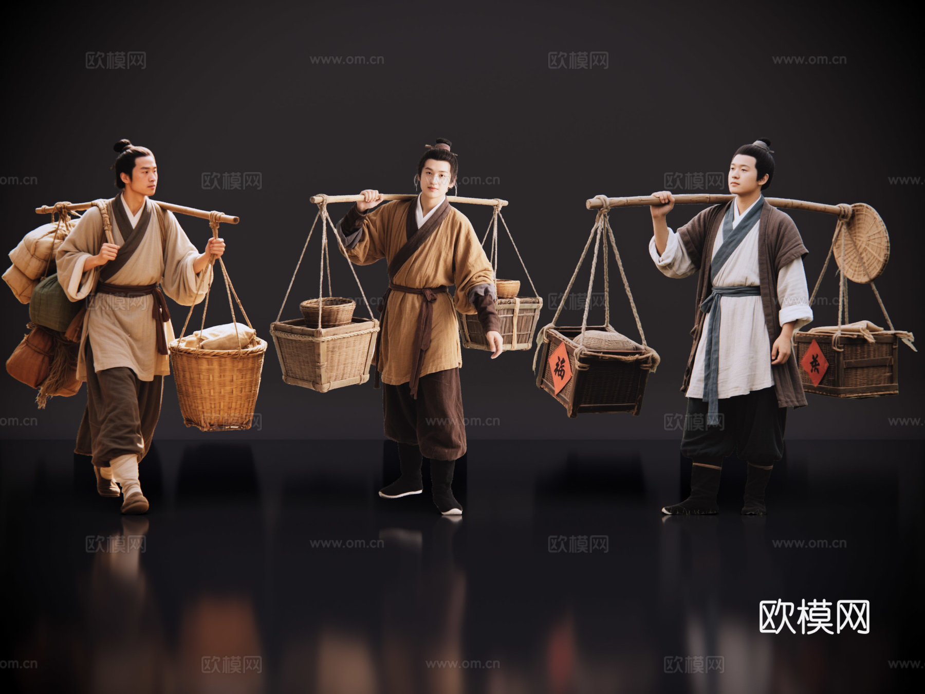 2D古装人物 古代男子 古代货郎 古装没卖货郎 古代小商贩su模型