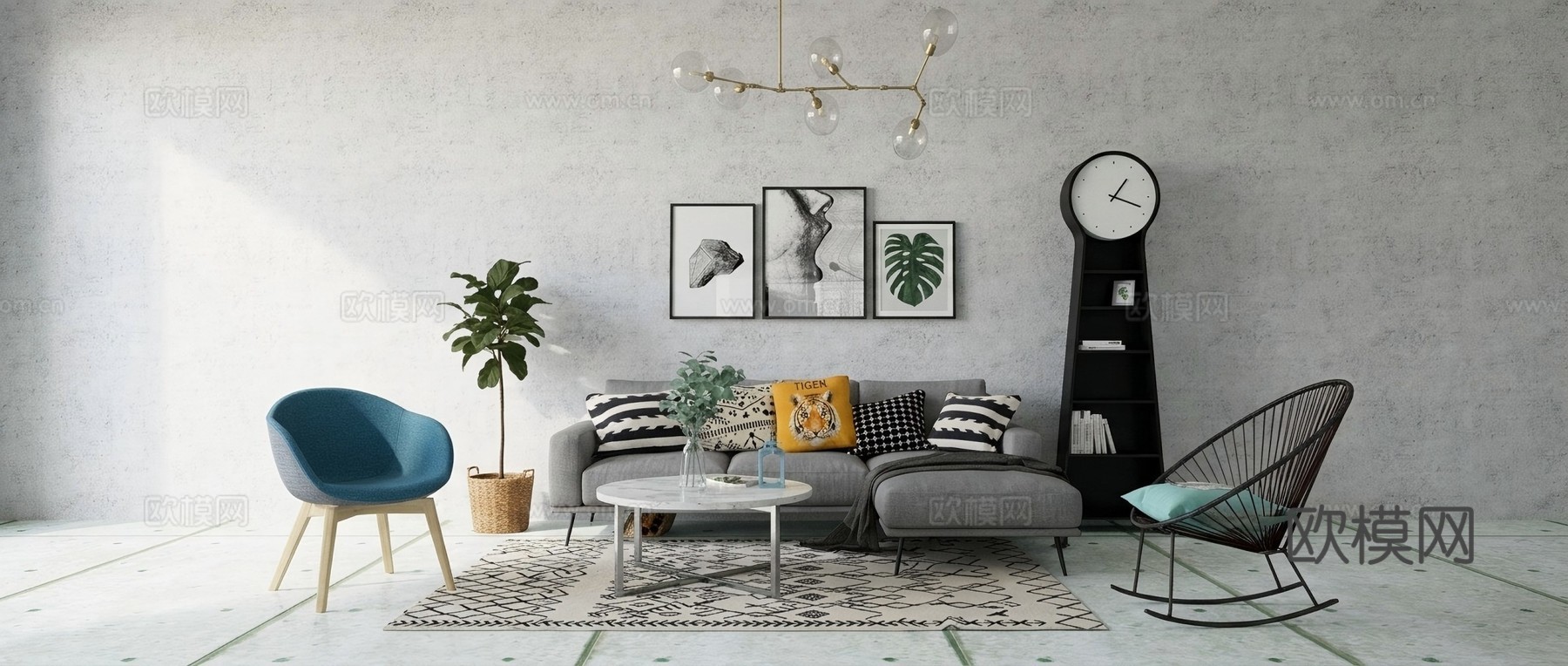 现代简约客厅su模型