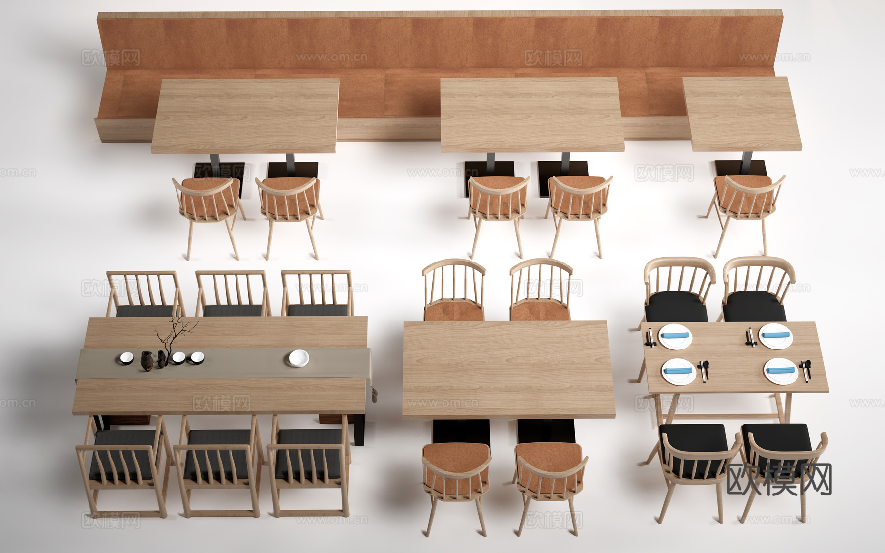 现代餐饮桌椅 餐桌椅组合 餐厅桌椅su模型
