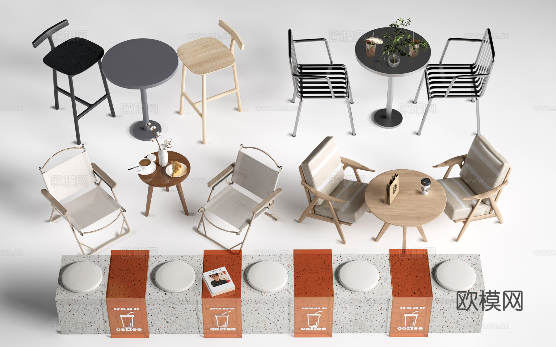 现代奶茶店桌椅 咖啡厅桌椅 餐厅桌椅su模型