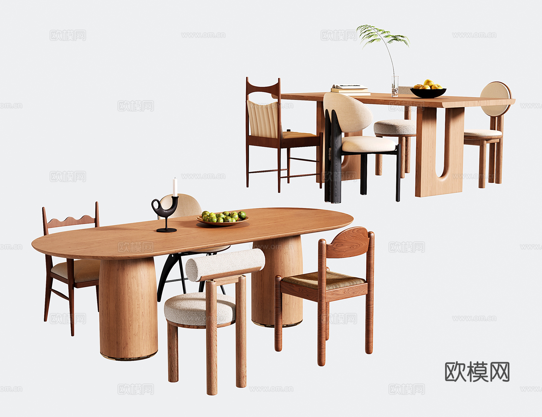 法式复古餐桌椅 长方形餐桌 餐椅su模型