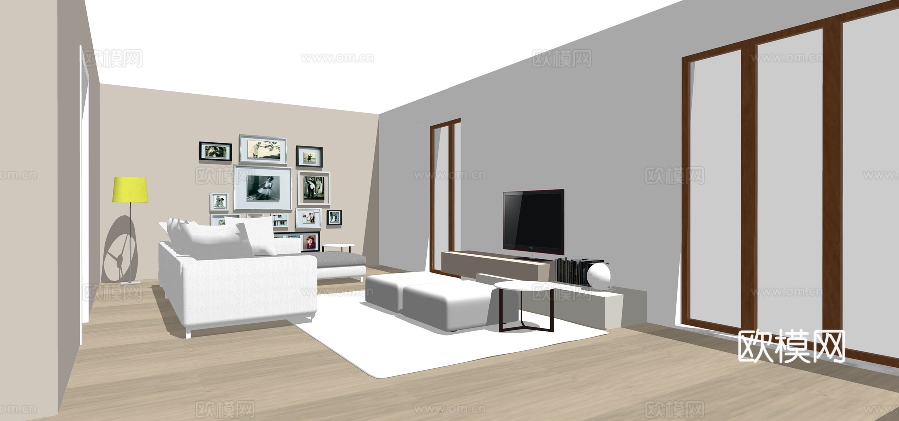 现代简约多功能客厅su模型