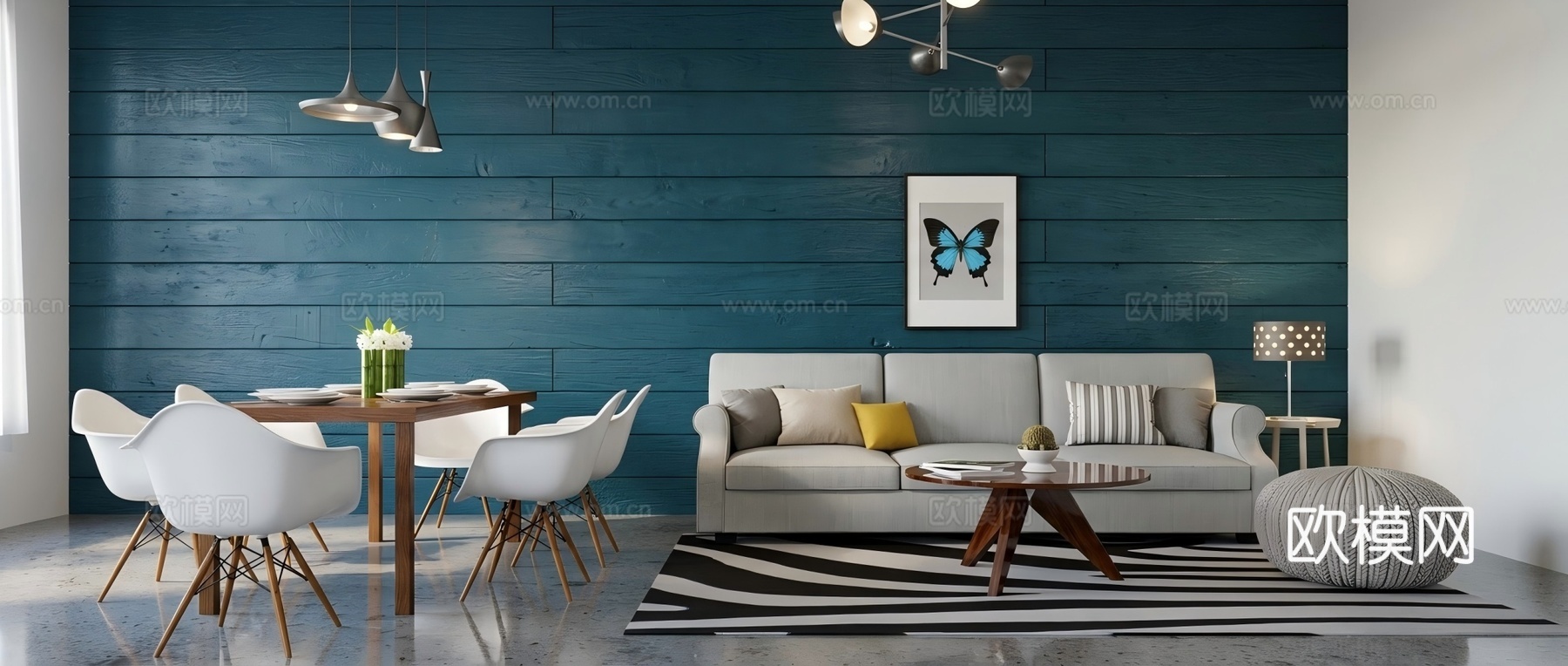 现代简约多功能客厅 客餐厅su模型