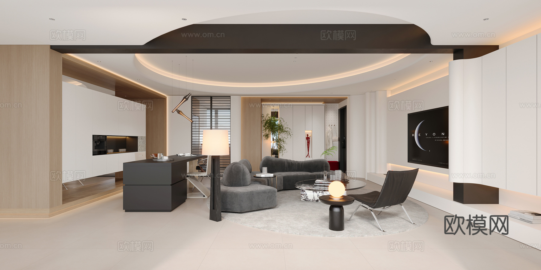 现代意式客餐厅3d模型下载（渲染图1）