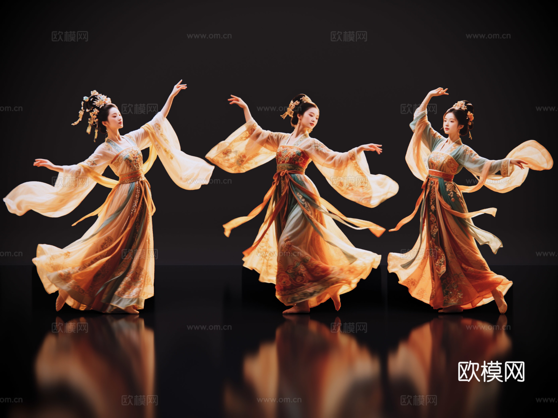 2D古风舞蹈美女 古装美女 古典美人 古风美女 盛装舞蹈su模型