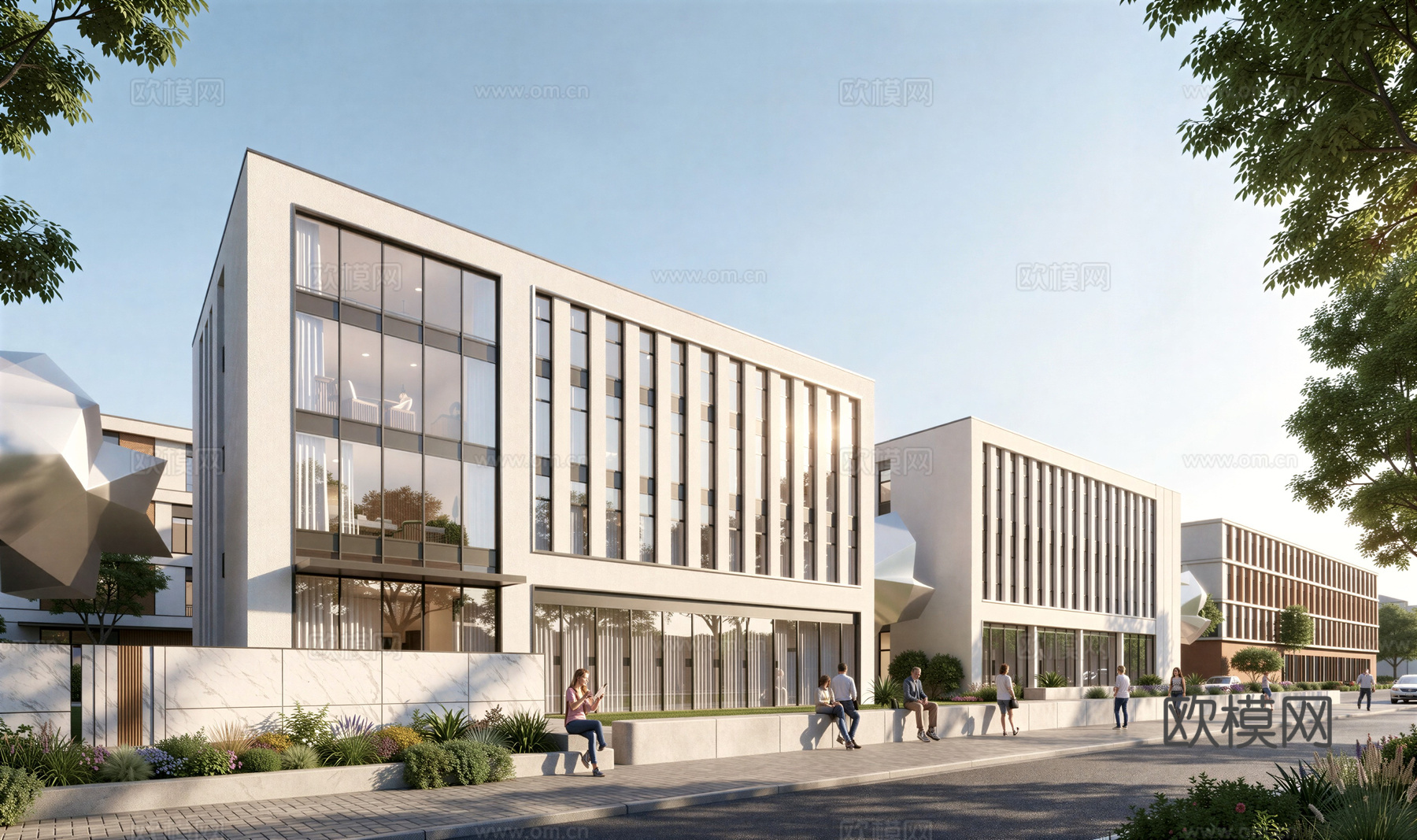 现代工业厂房 现代产业园 多层办公 厂房 产 产业园 办公楼su模型下载（渲染图1）