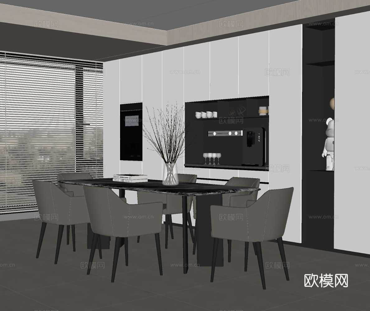 现代餐厅餐桌椅su模型