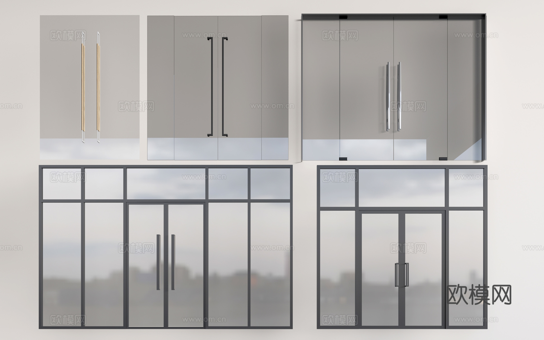 现代玻璃门 玻璃双开门 店铺玻璃门su模型