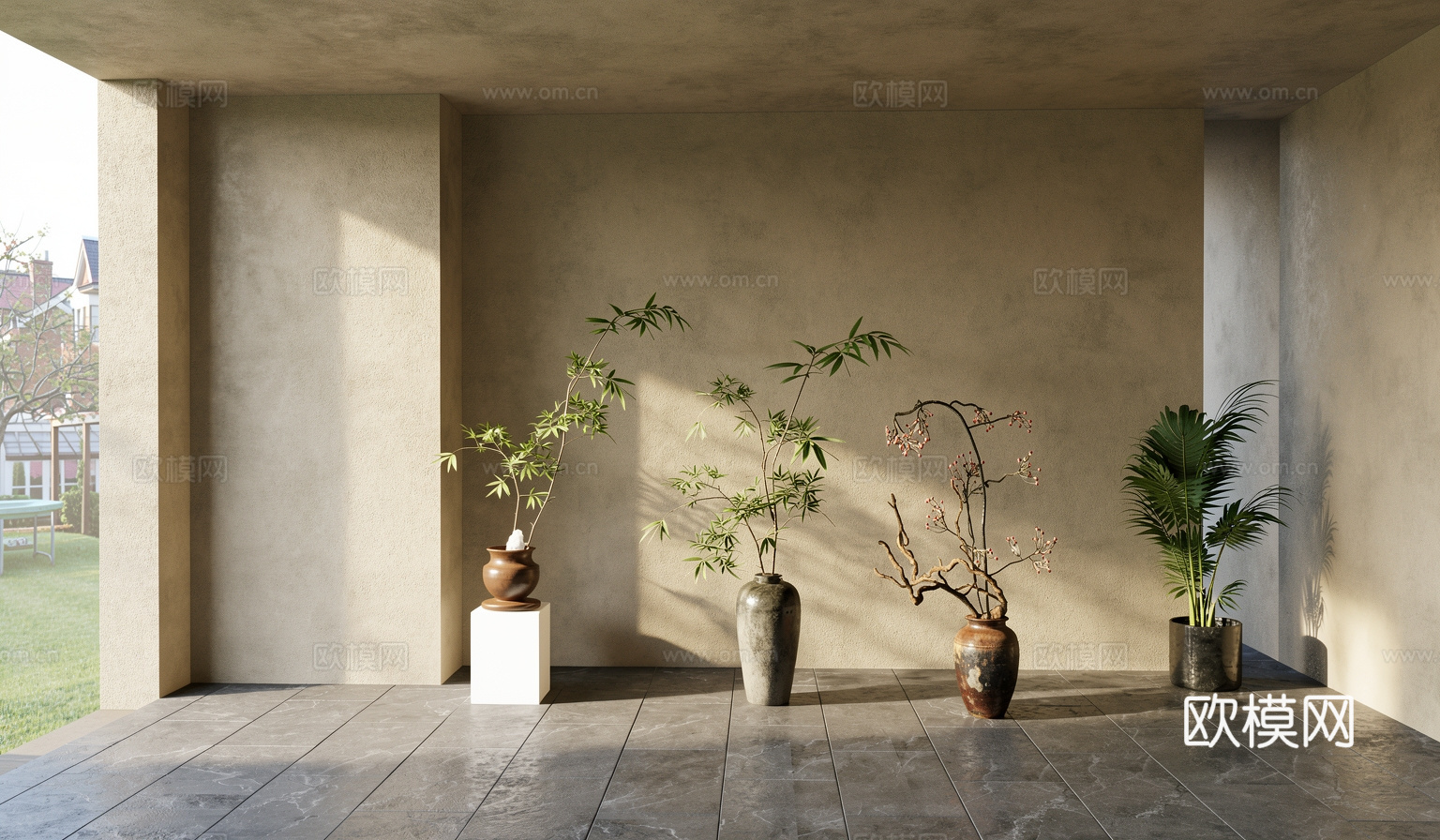 新中式侘寂花瓶 花瓶摆件 玄关摆件 盆栽su模型