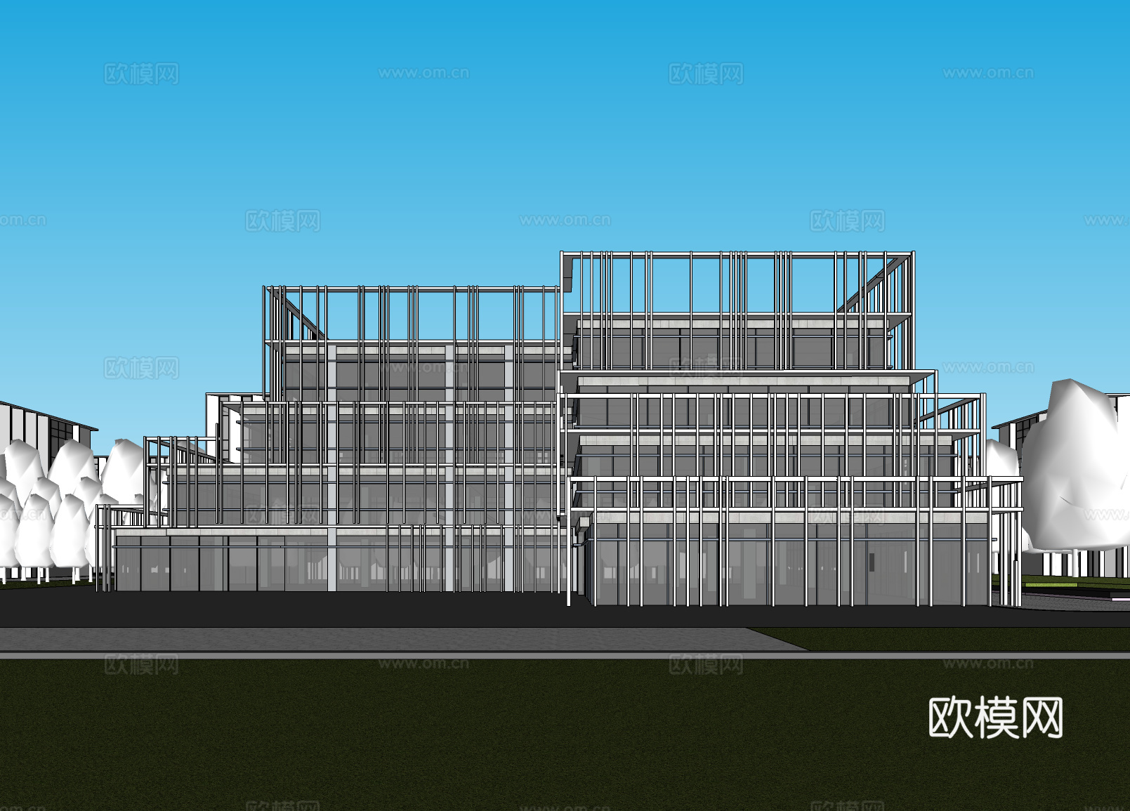 现代工业厂房 现代产业园 多层办公 厂房 产 产业园 办公楼su模型