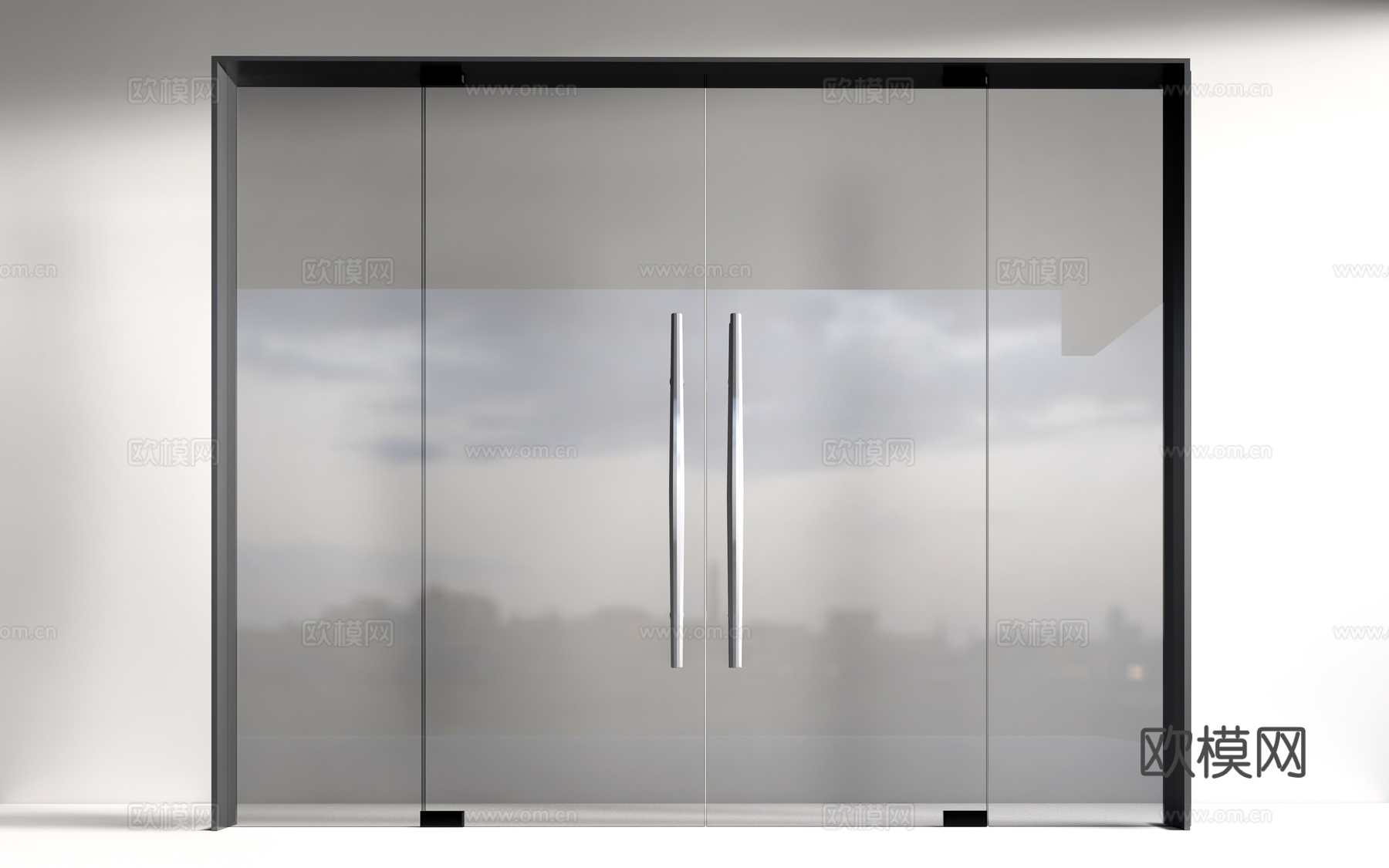 现代玻璃门 玻璃双开门 店铺玻璃门su模型
