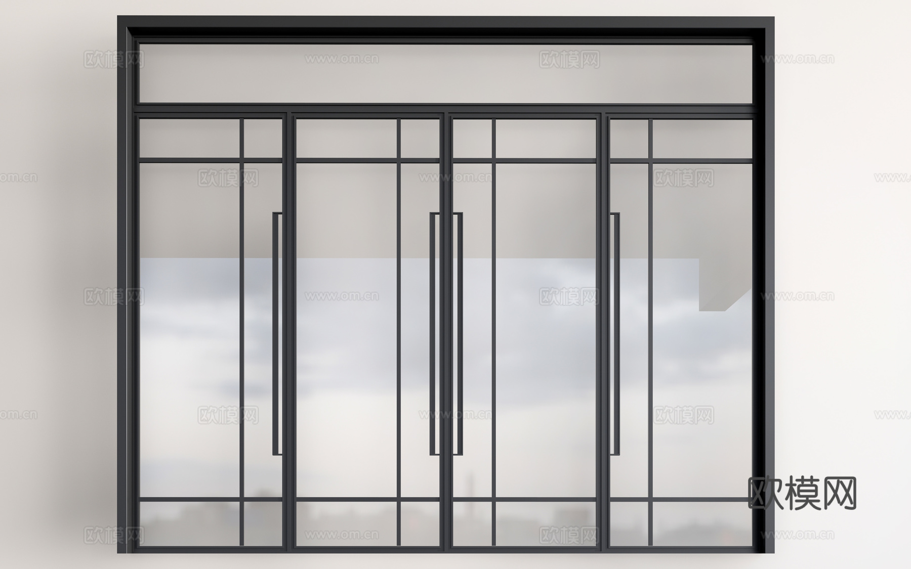 现代玻璃门 玻璃双开门 店铺玻璃门su模型