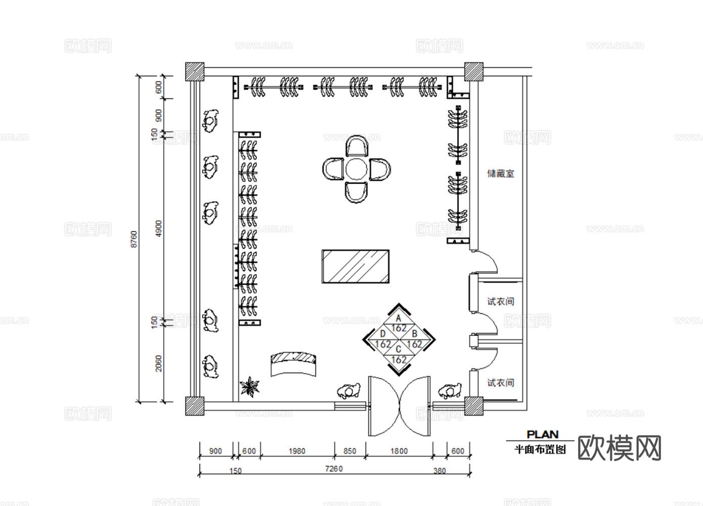 服装店 女装专卖店 男装专卖店 运动服装店 休闲服装店 男女cad施工图