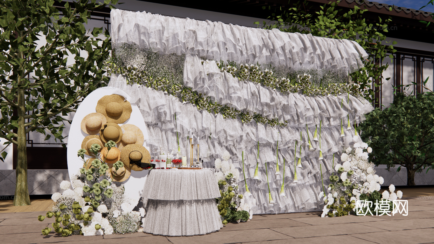 小众马蹄莲纱造型婚礼花艺美陈su模型