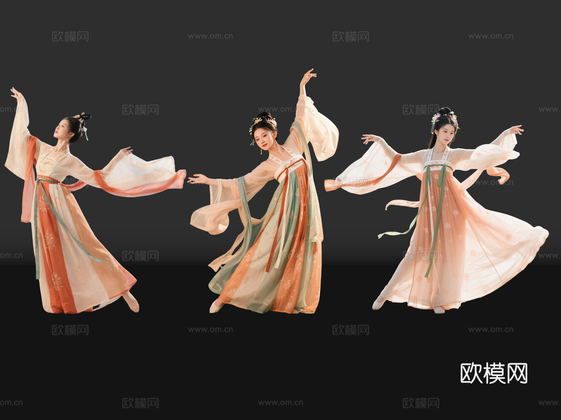 2D古风舞蹈美女 古装美女 古典美人 古风美女 盛装舞蹈su模型