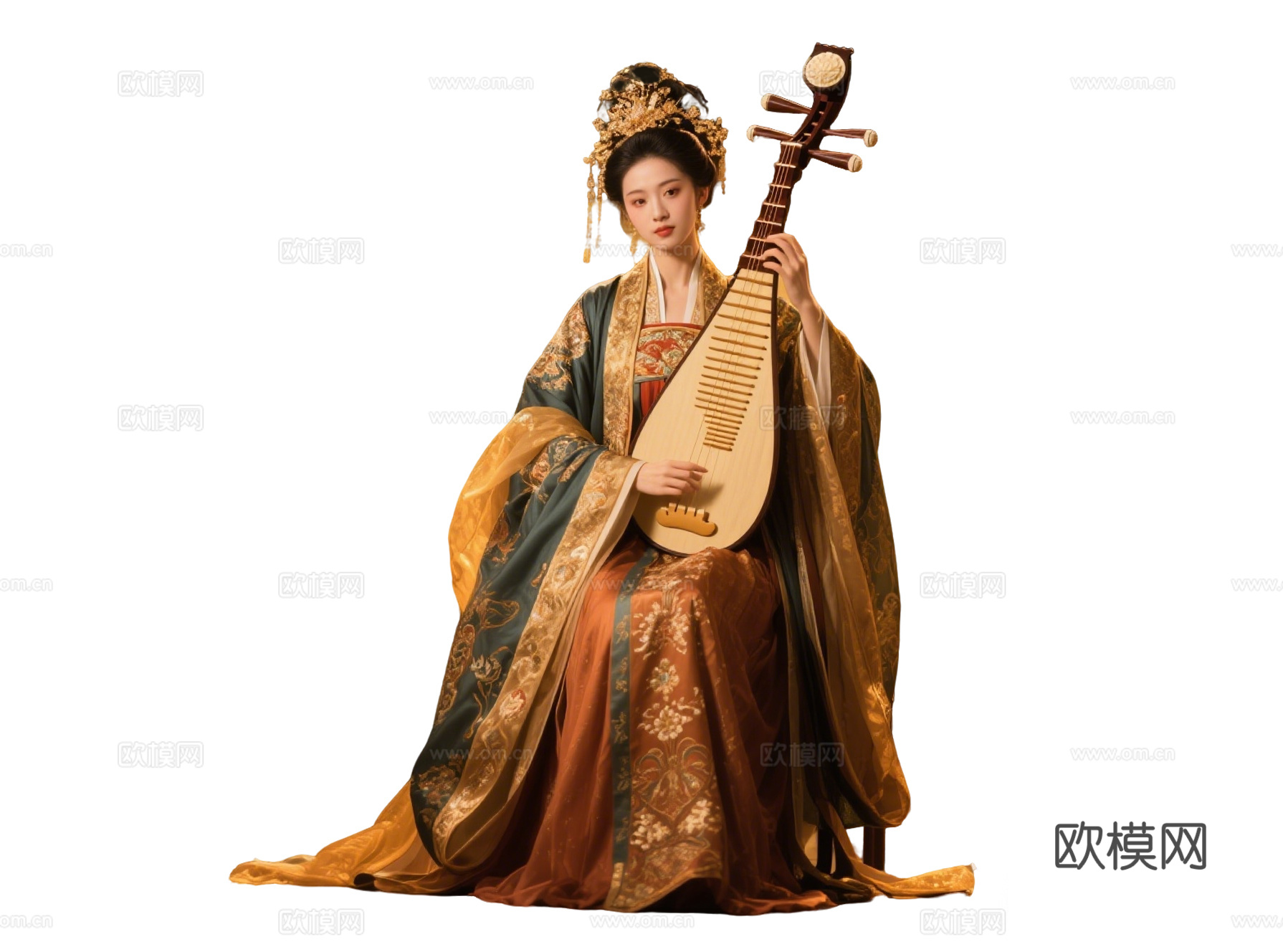 PS免抠古装女子 宫廷乐师 古装乐师 古装弹琵琶 影视剧角色