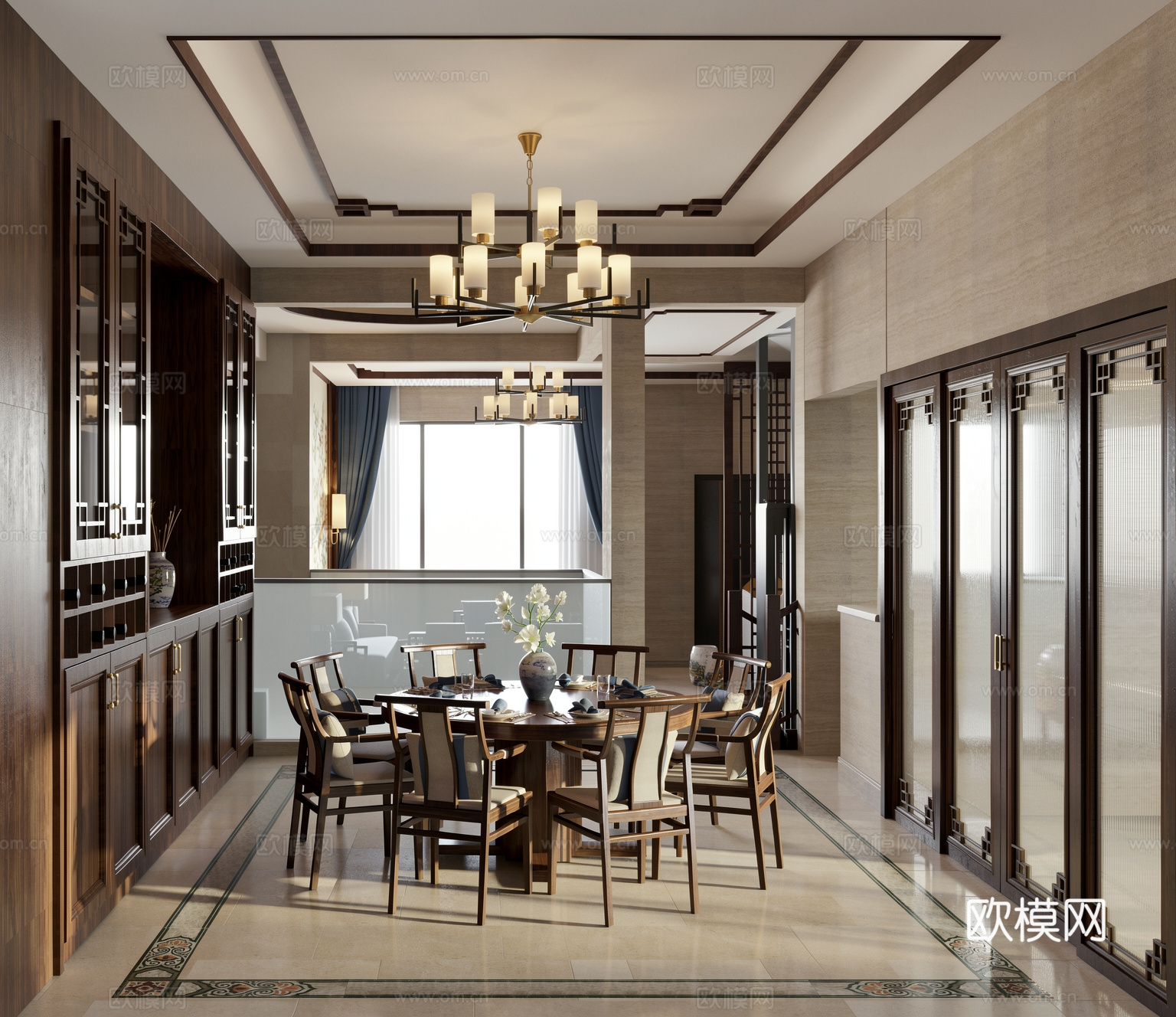 新中式客餐厅su模型