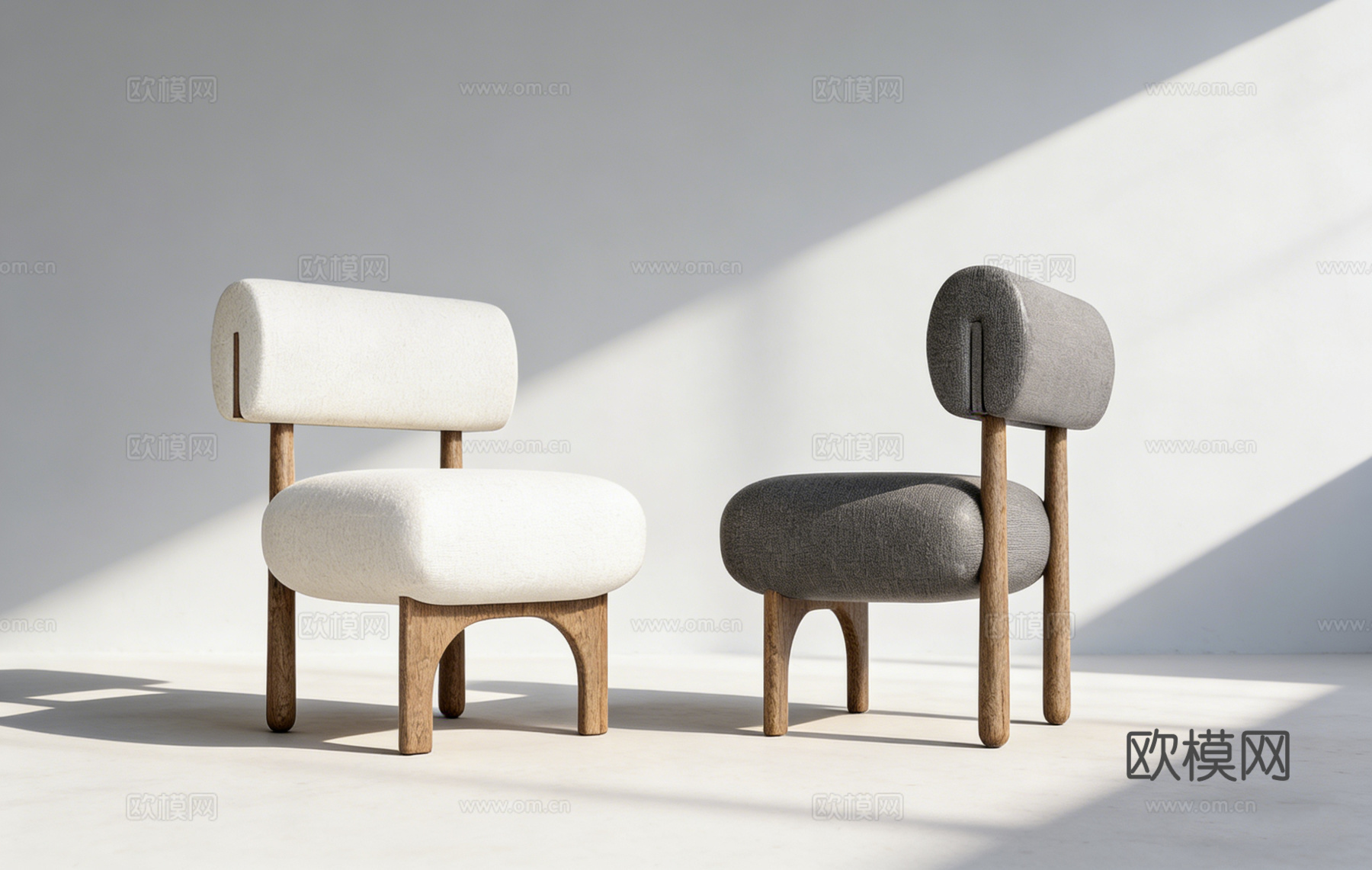 北欧风布艺休闲椅 现代简约 弧形木腿 设计师款单椅 客厅书房su模型