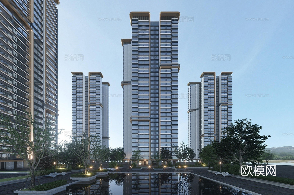 现代高层住宅  小区住宅建筑 高端住宅建筑su模型