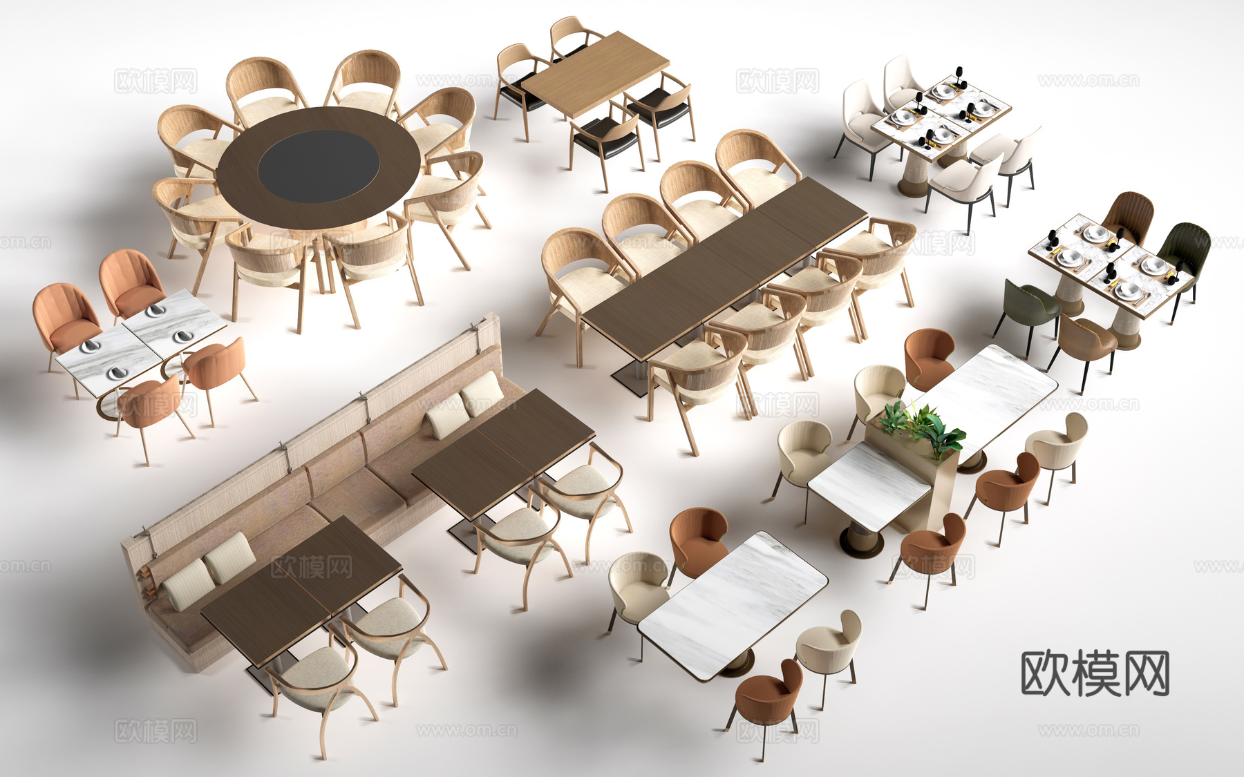 现代餐饮桌椅 餐厅桌椅 餐桌椅 饭店桌椅su模型