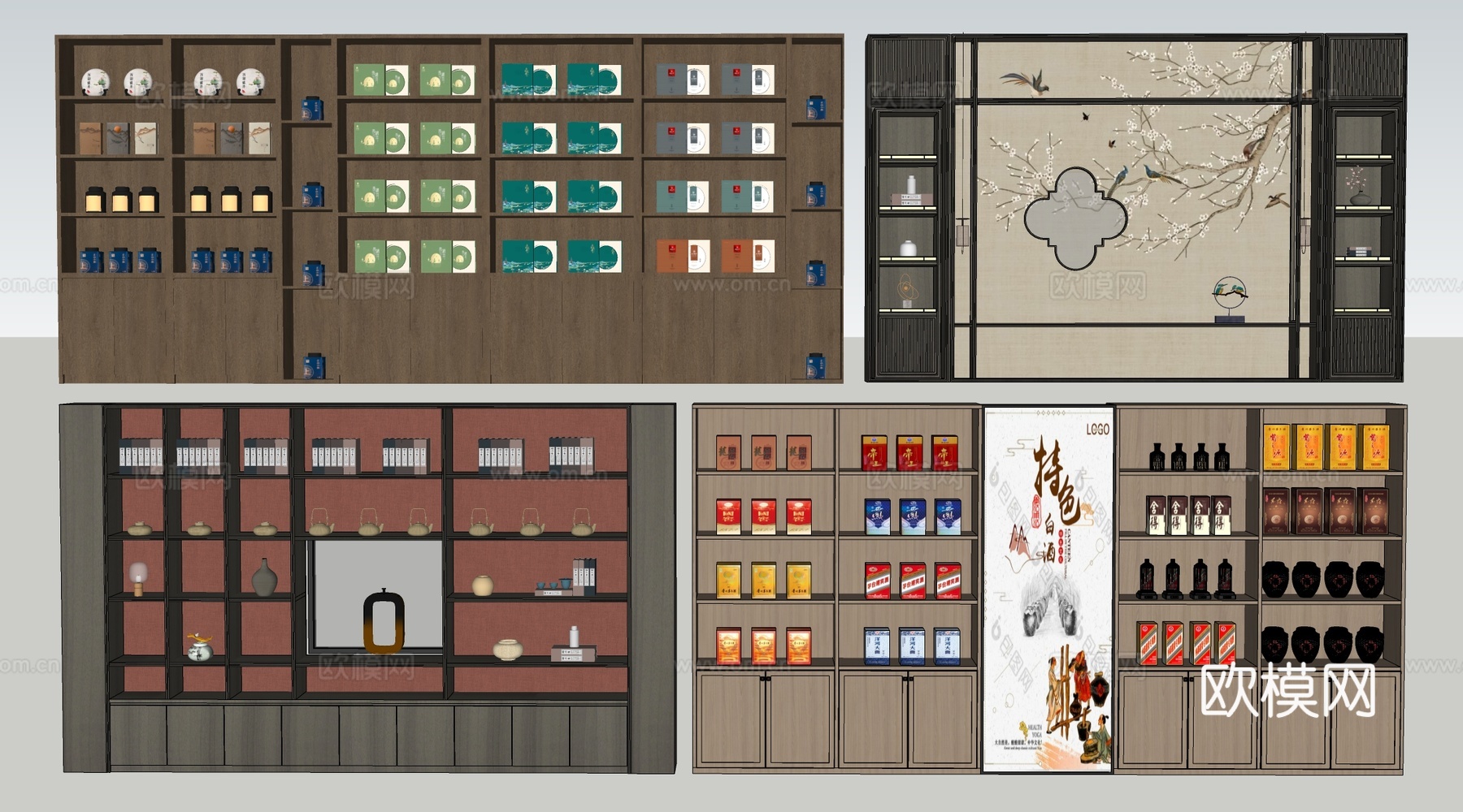 现代货架 货柜 文创展架 烟酒展示架su模型
